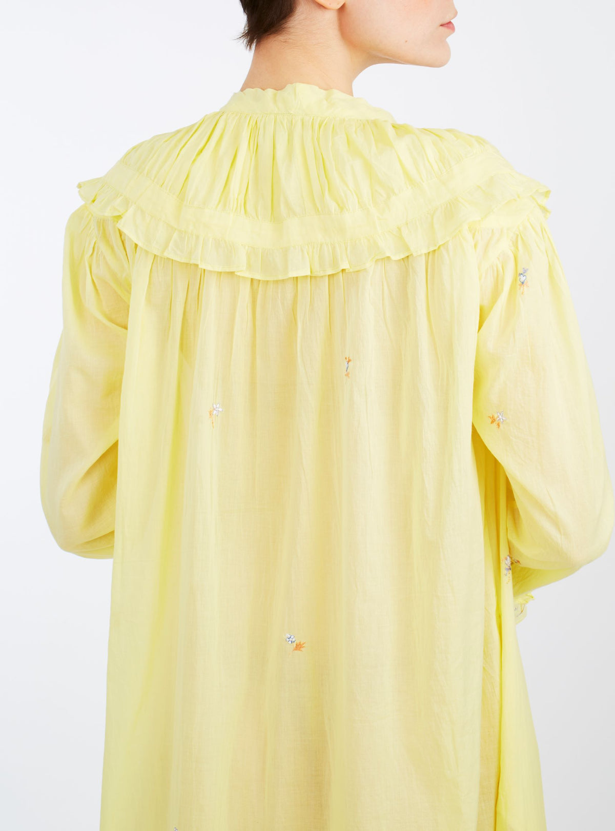 Detail back view Dauphine sweet lemon dress by Thierry Colson