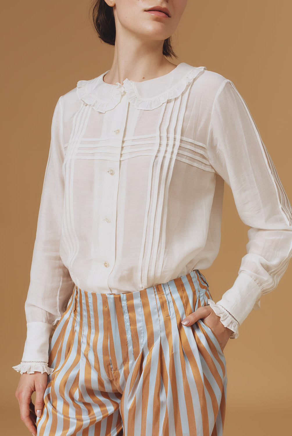 Front view of Zulaika Boutis Off White Blouse by Thierry Colson