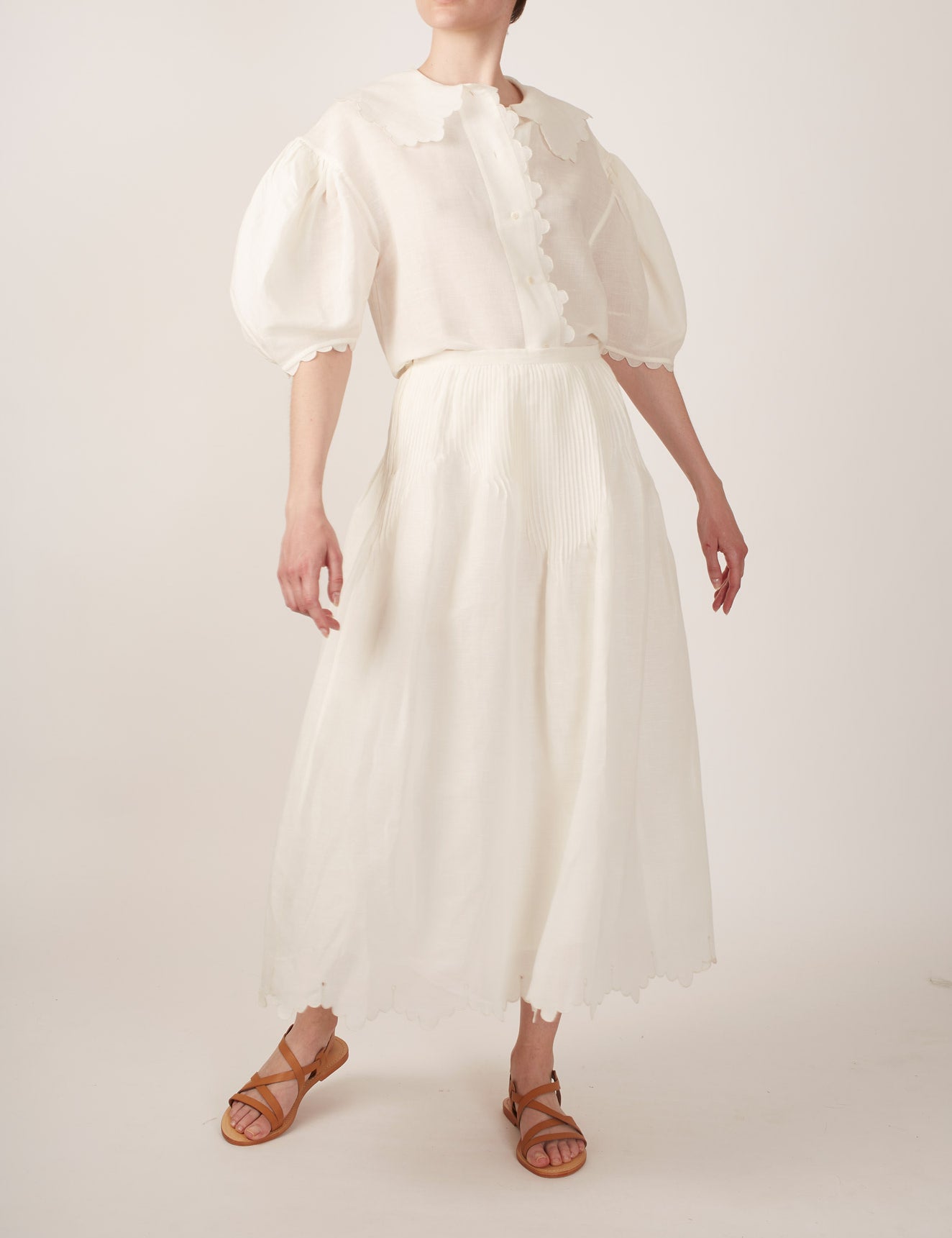 Large view of Vanina Barocco Scallops Off White Blouse with Verde Skirt by Thierry Colson 