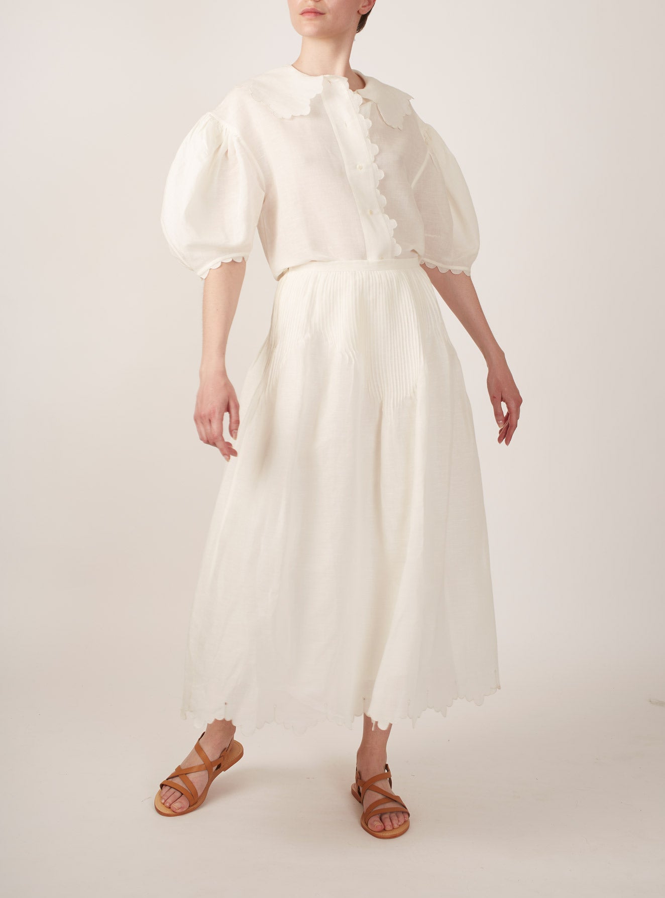 Large view of Vanina Barocco Scallops Off White Blouse with Verde Skirt by Thierry Colson 