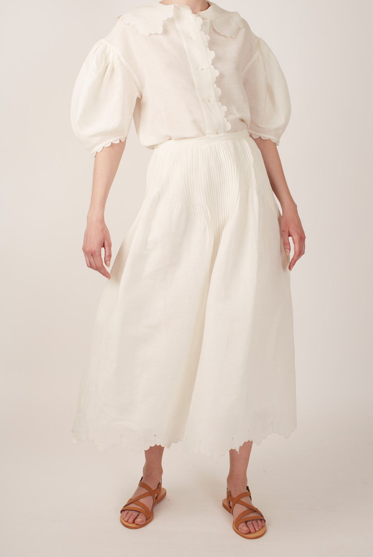 Large front view of Verde Barocco Scallops Off White Skirt by Thierry Colson