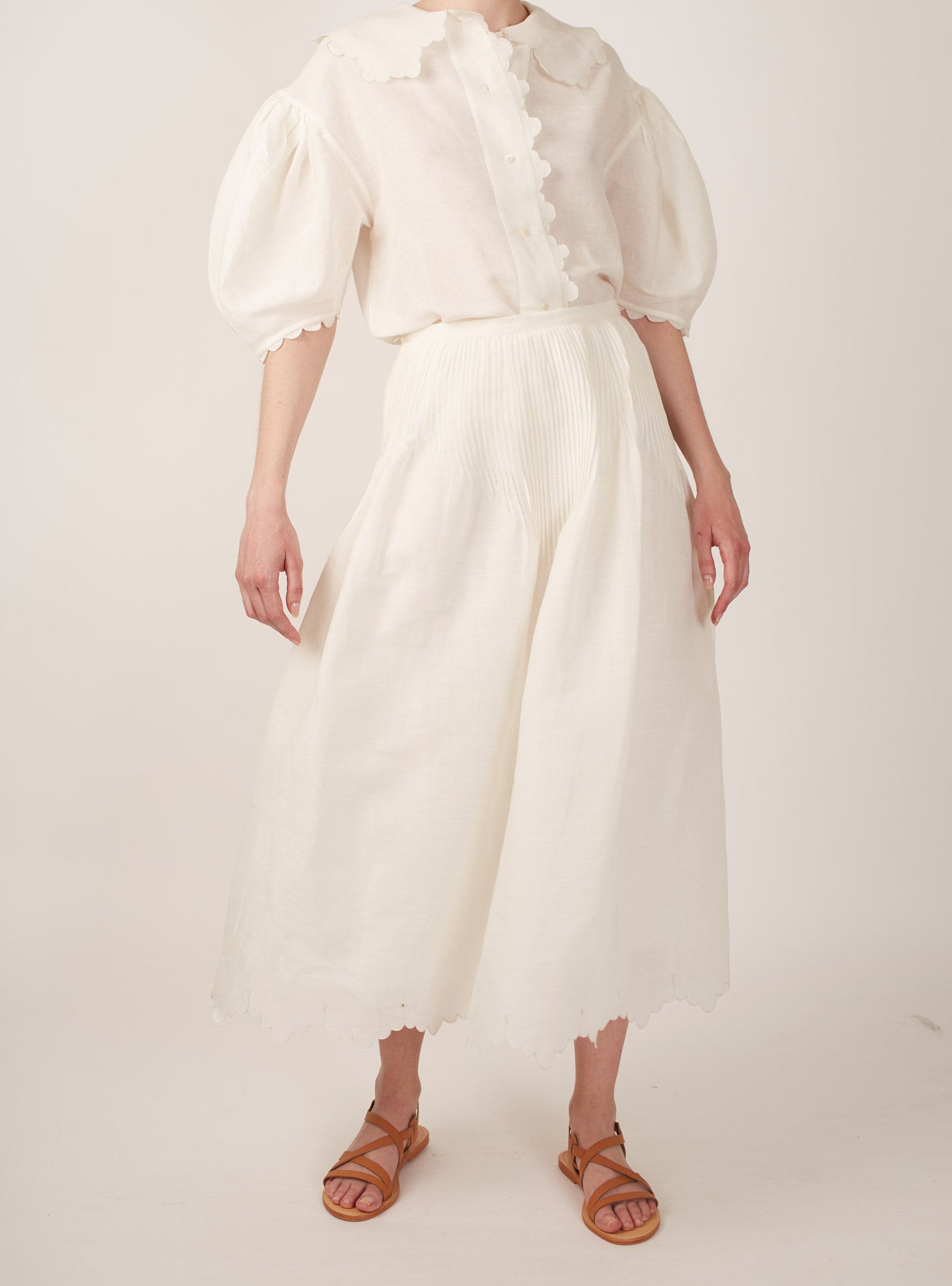 Large front view of Verde Barocco Scallops Off White Skirt by Thierry Colson