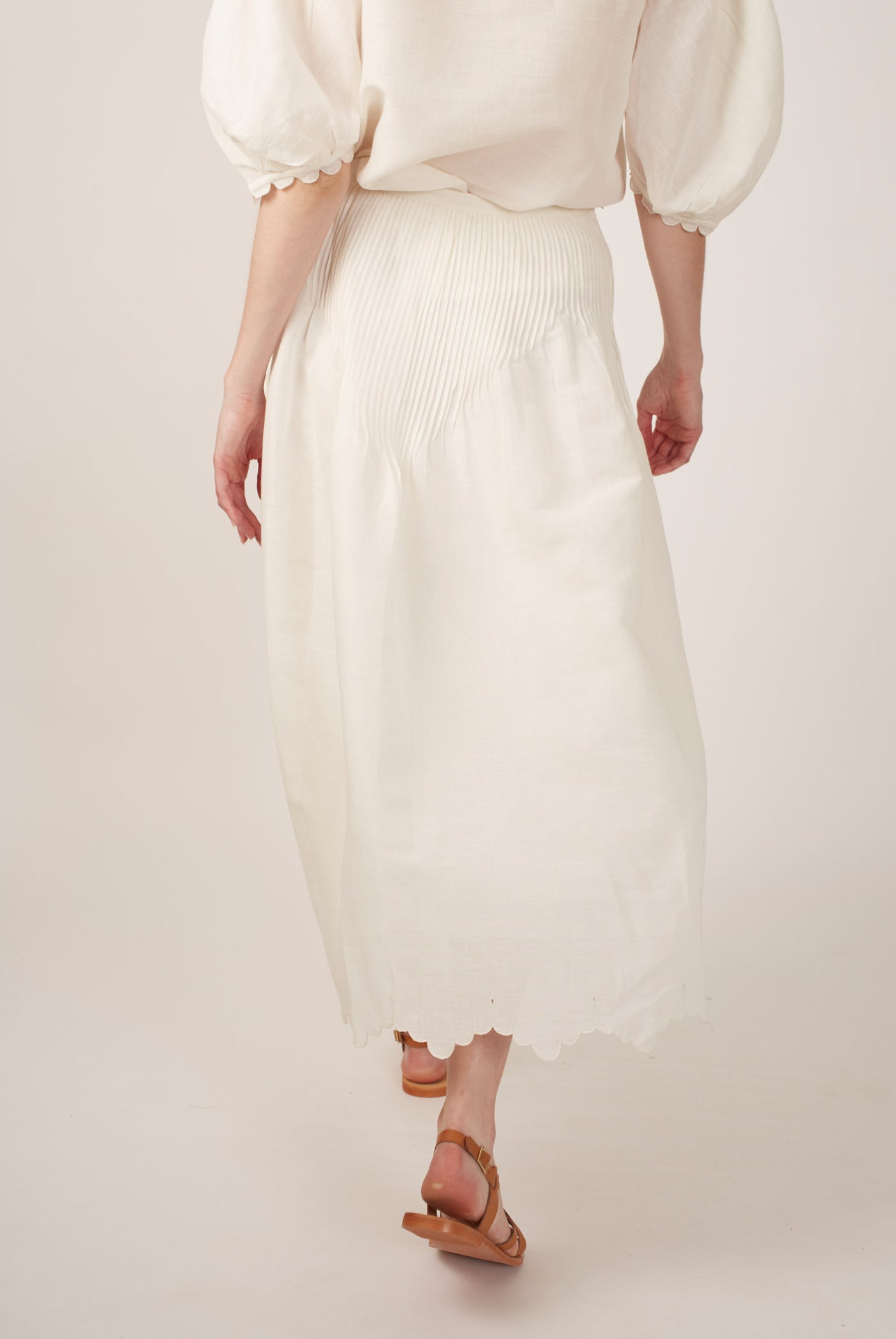 Back view of Verde Barocco Scallops Off White Skirt by Thierry Colson
