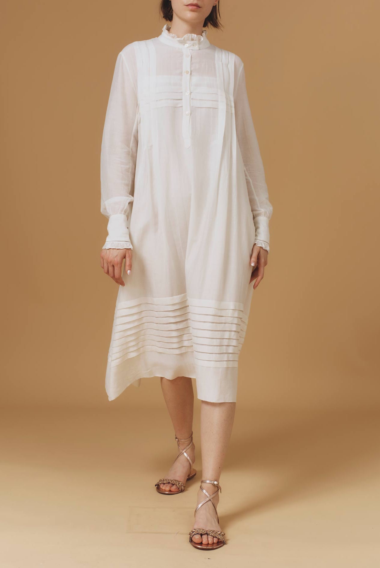 Zita Optical Pleats Off White dress by Thierry Colson