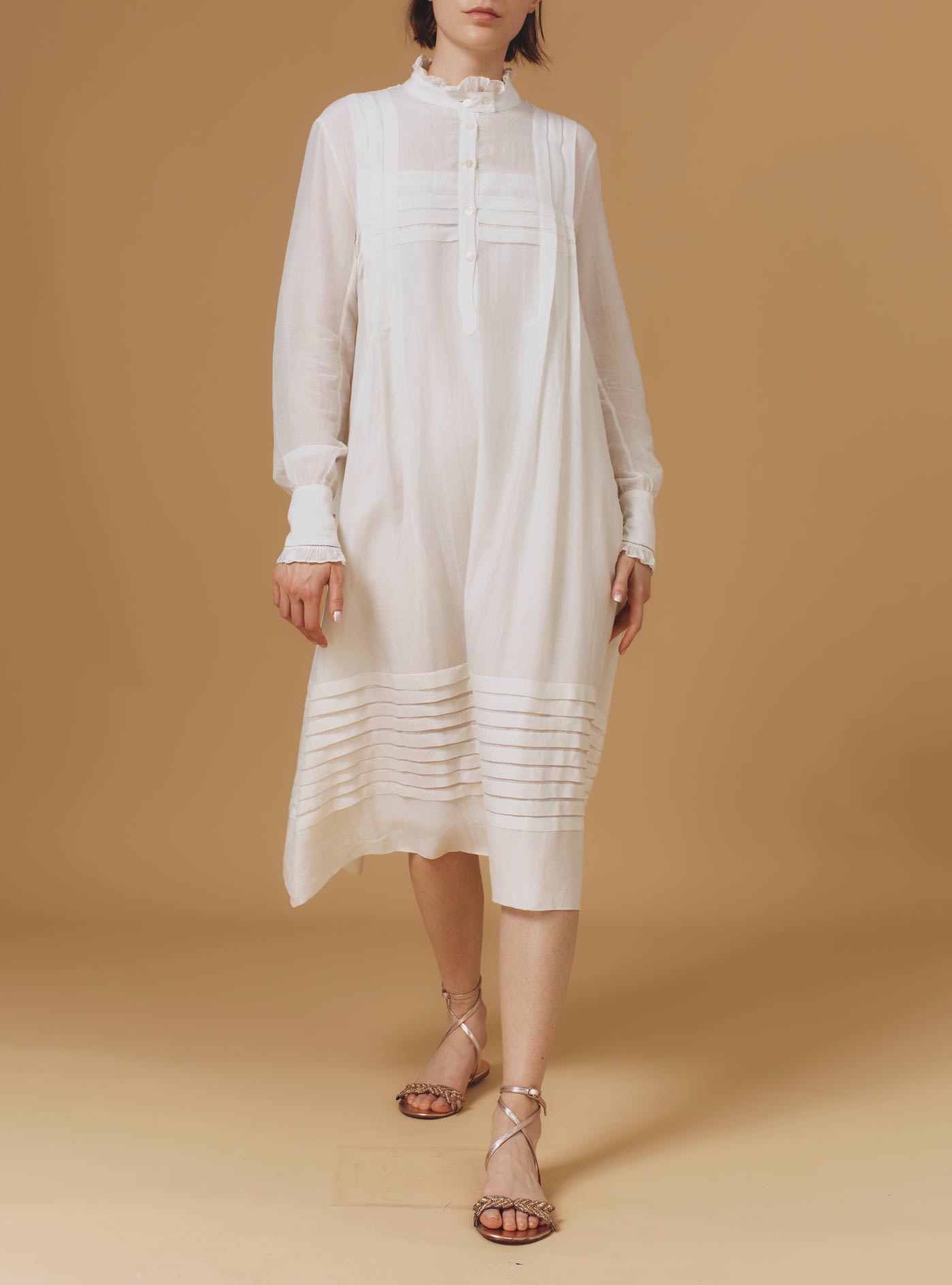 Zita Optical Pleats Off White dress by Thierry Colson