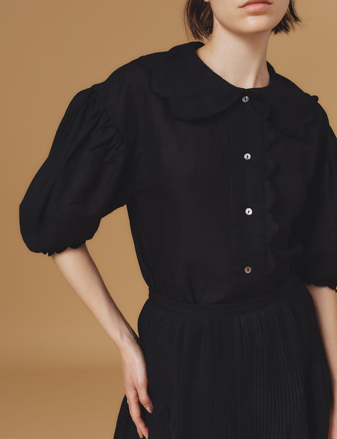 Vanina Barocco Scallops Black  Blouse by Thierry Colson