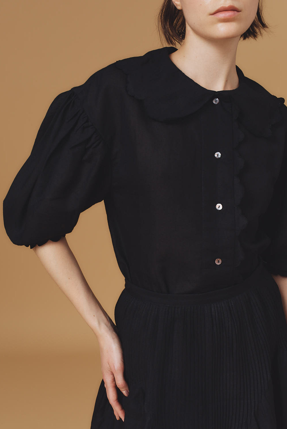 Vanina Barocco Scallops Black Blouse by Thierry Colson