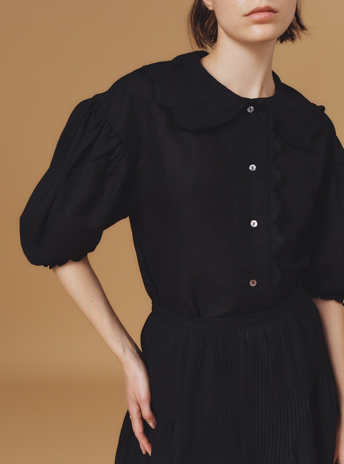 Vanina Barocco Scallops Black  Blouse by Thierry Colson