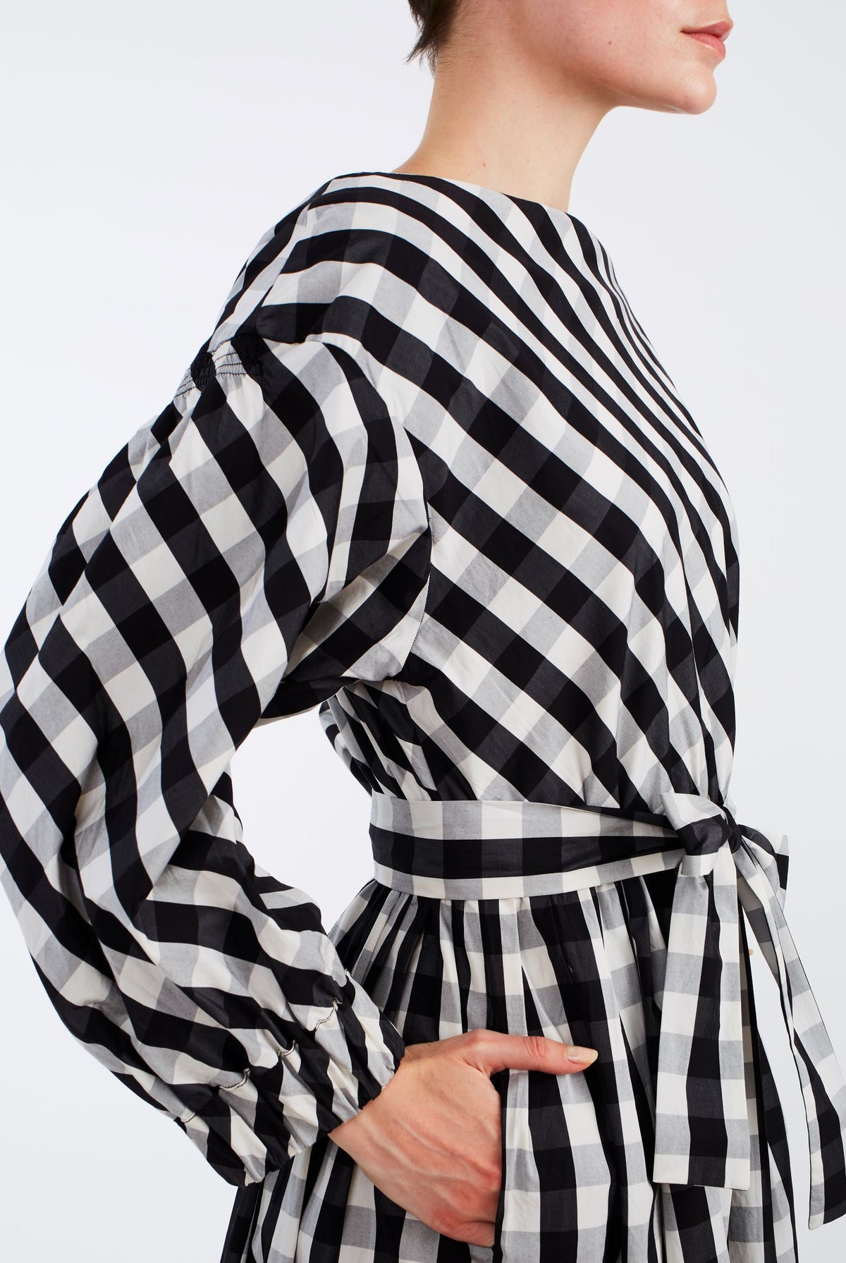 Detail side view Jane Black & White Cotton Dress by Thierry Colson