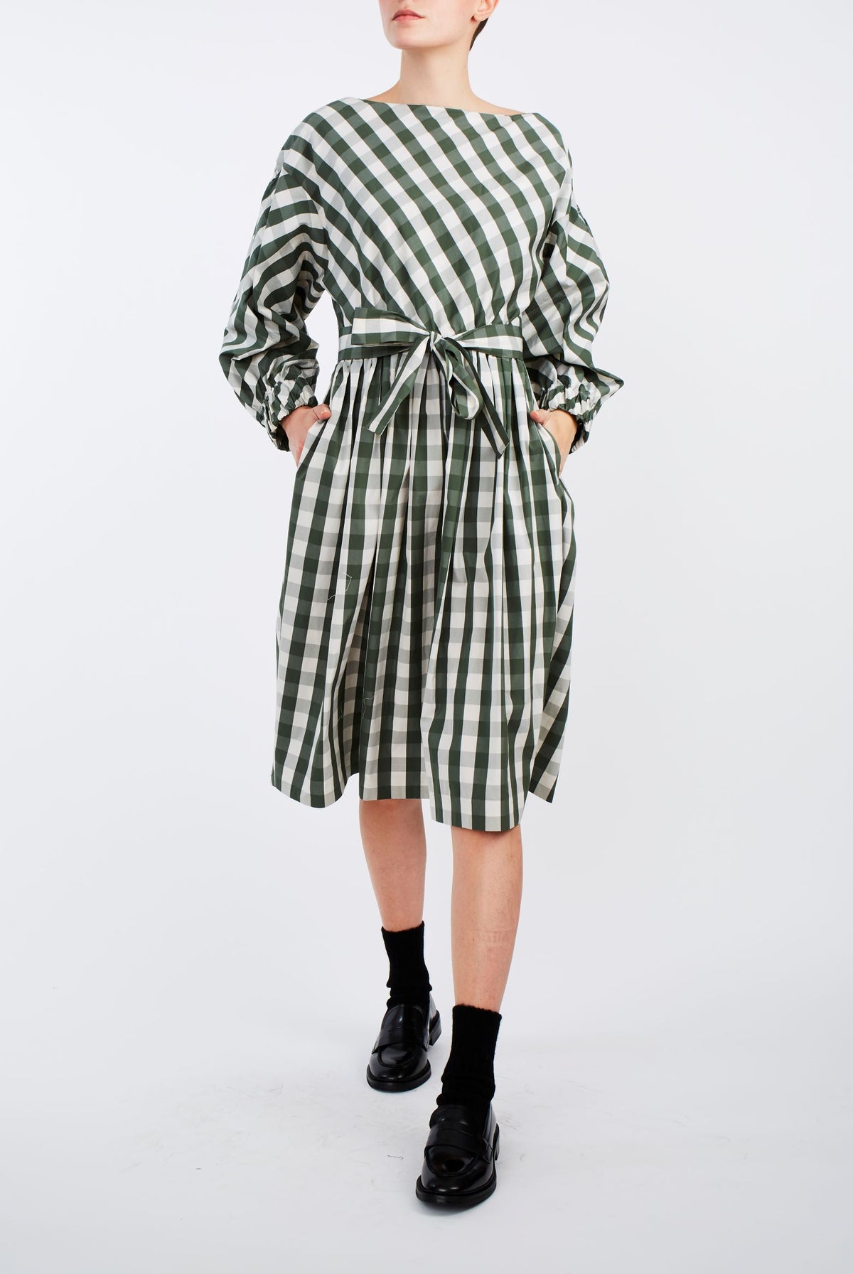 Front view Jane Green & White cotton Dress by Thierry Colson