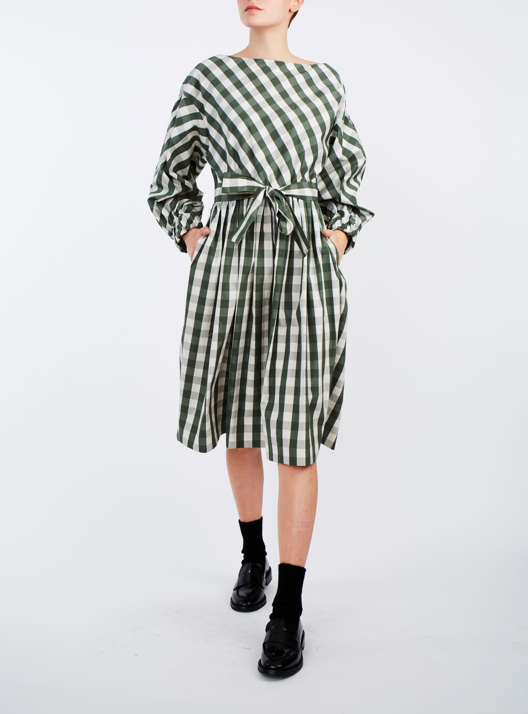 Front view Jane Green & White cotton Dress by Thierry Colson