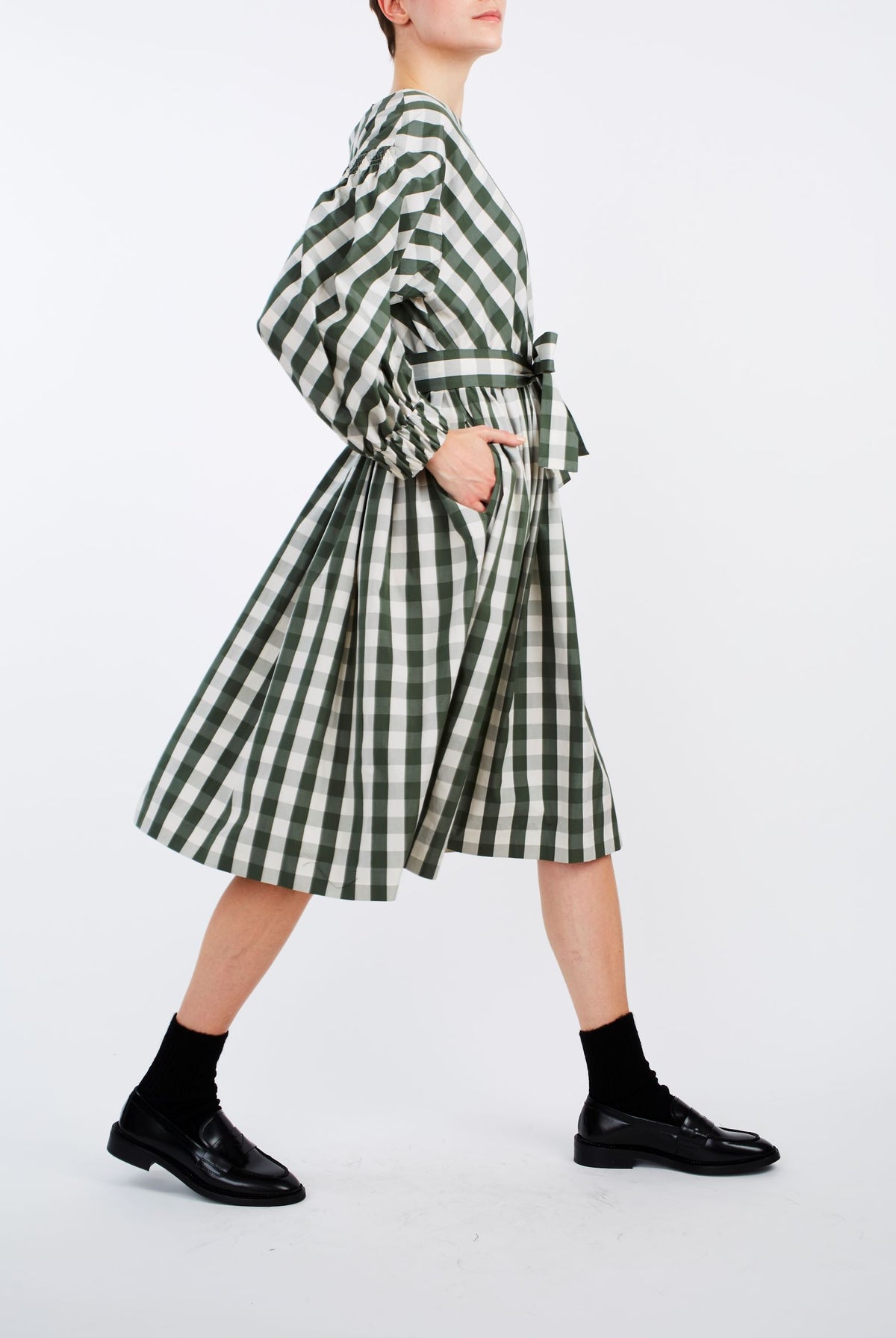 Side view Jane Green & White cotton Dress by Thierry Colson