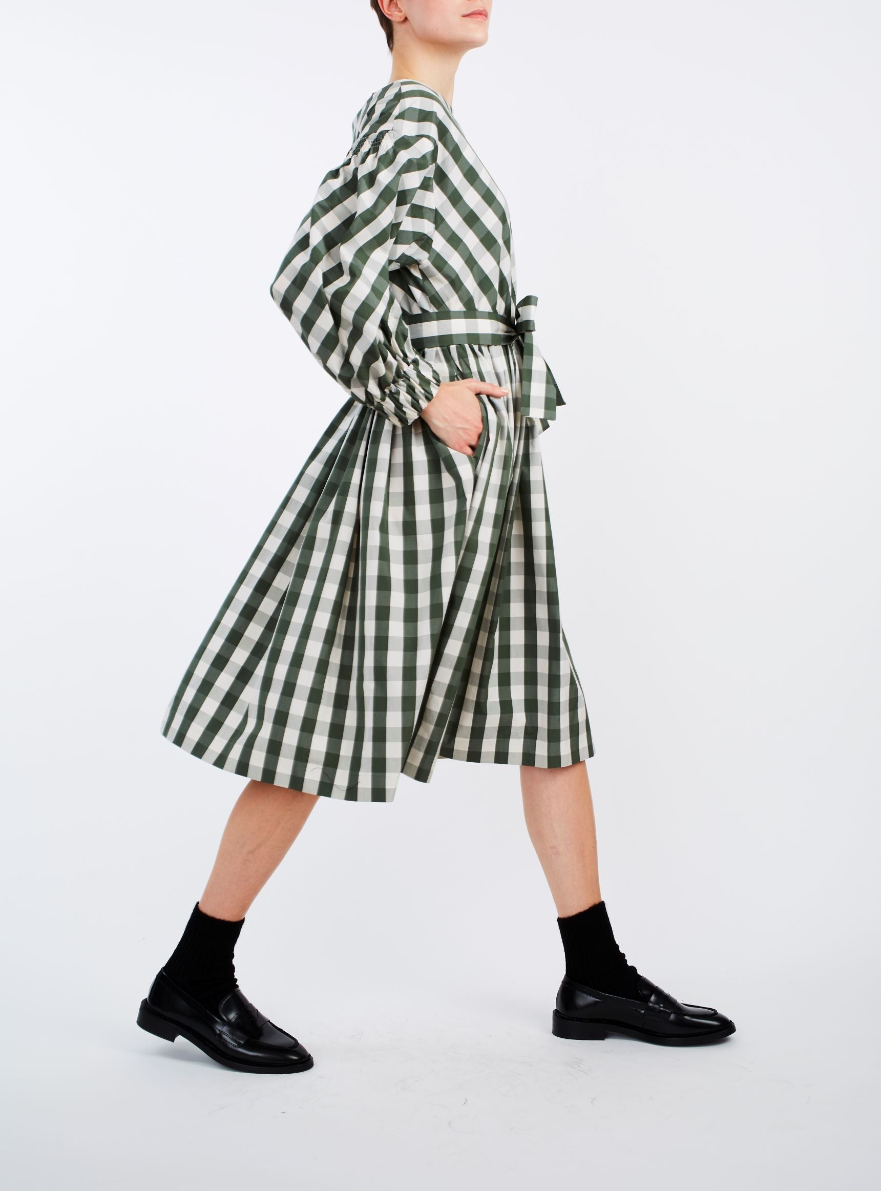 Side view Jane Green & White cotton Dress by Thierry Colson