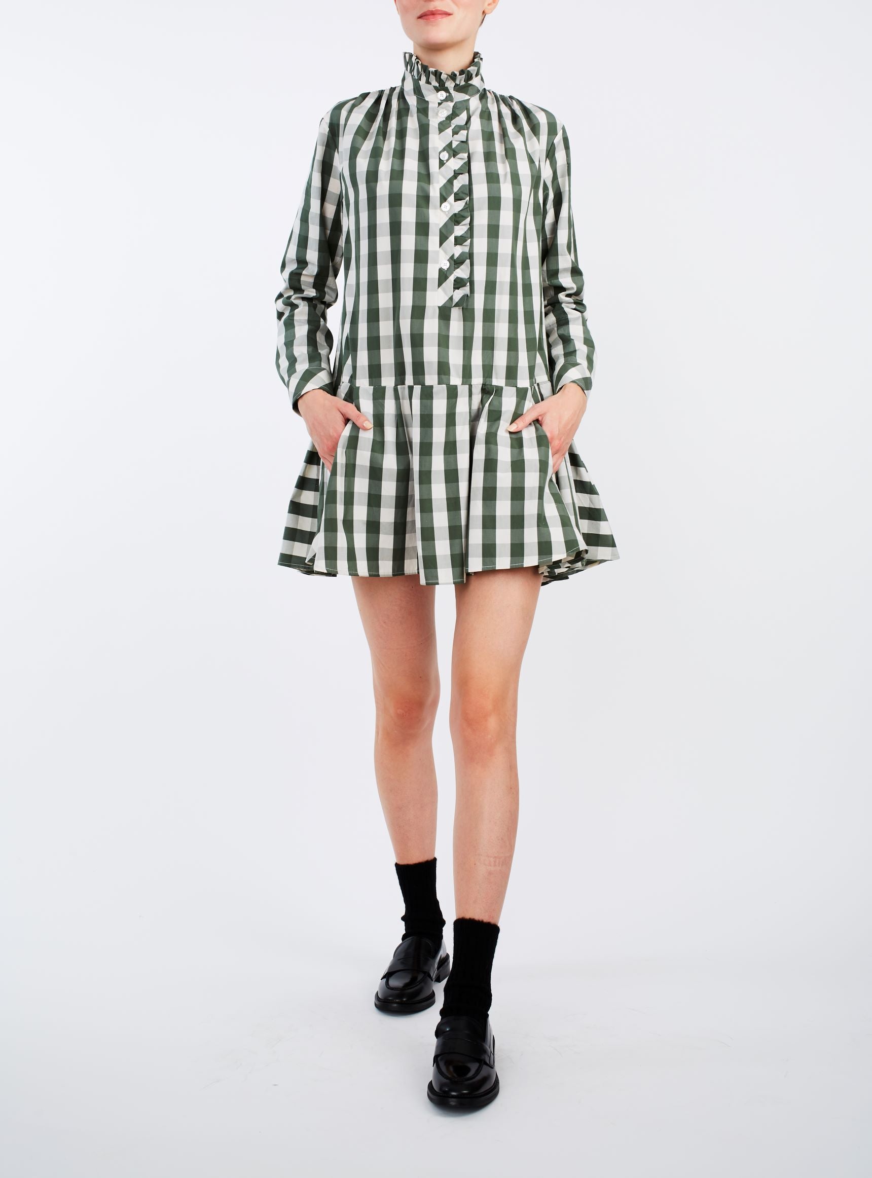 Front view of Lizbeth Green & White Mini Dress - Thierry Colson