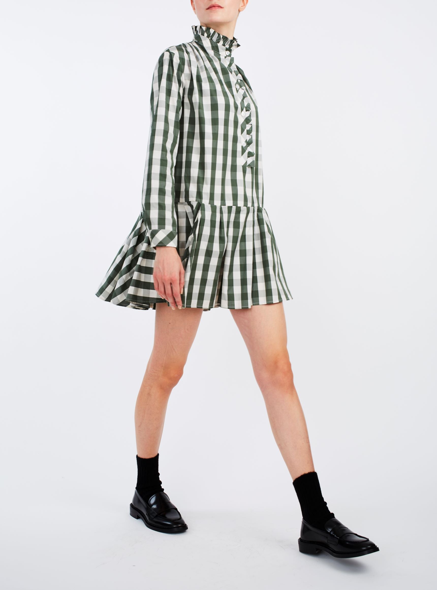 Side view of Lizbeth Green & White Mini Dress - Thierry Colson