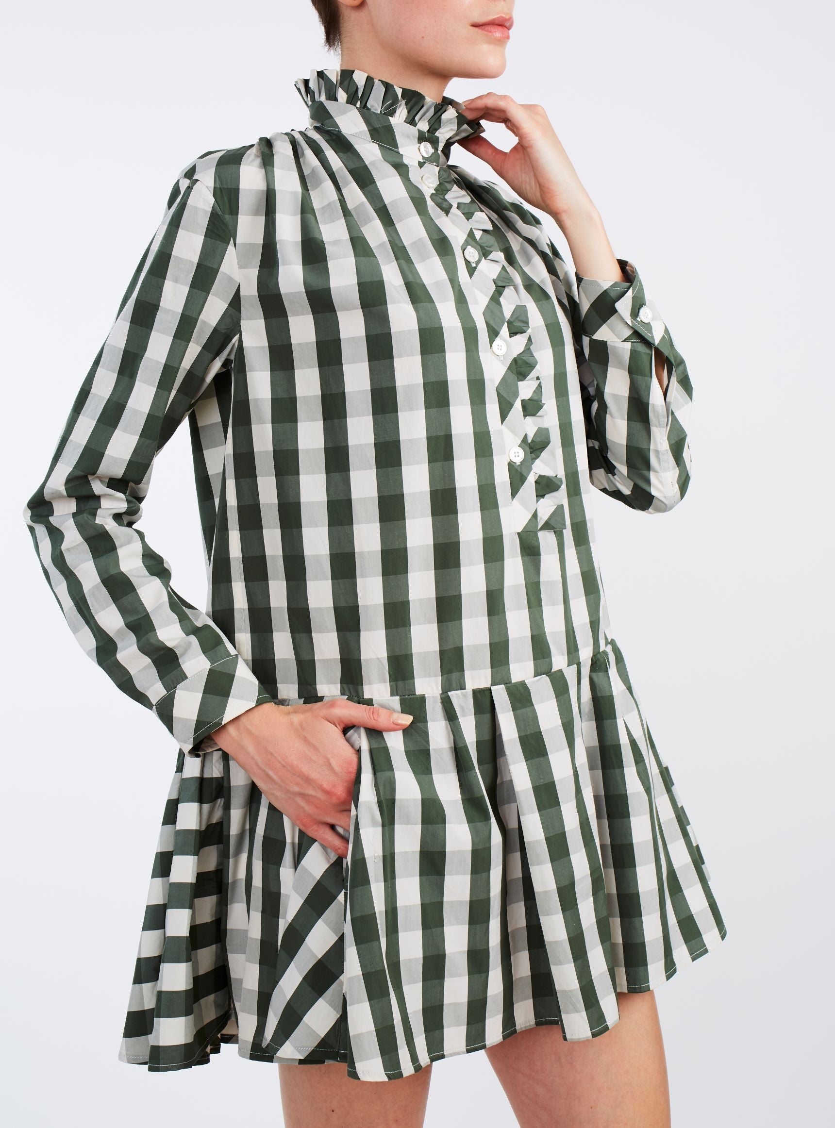 Detail of Lizbeth Green & White Mini Dress - Thierry Colson