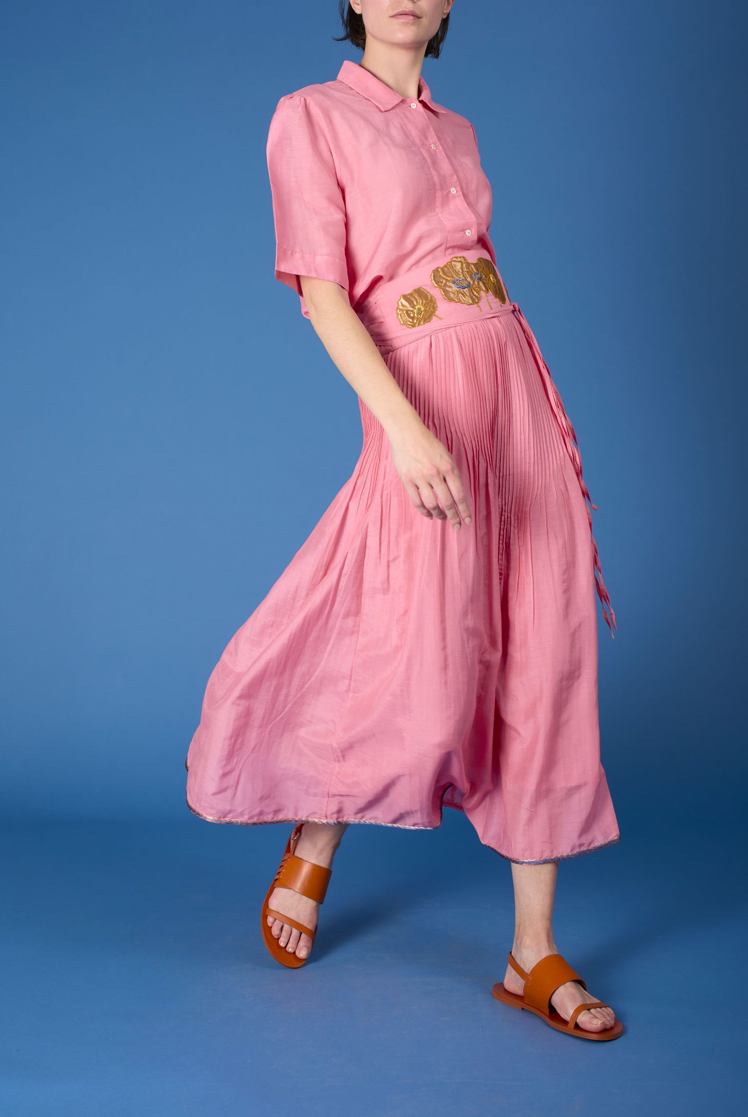 Large Front view of Betty Candy Pink Shirt with Obi Belt by Thierry Colson