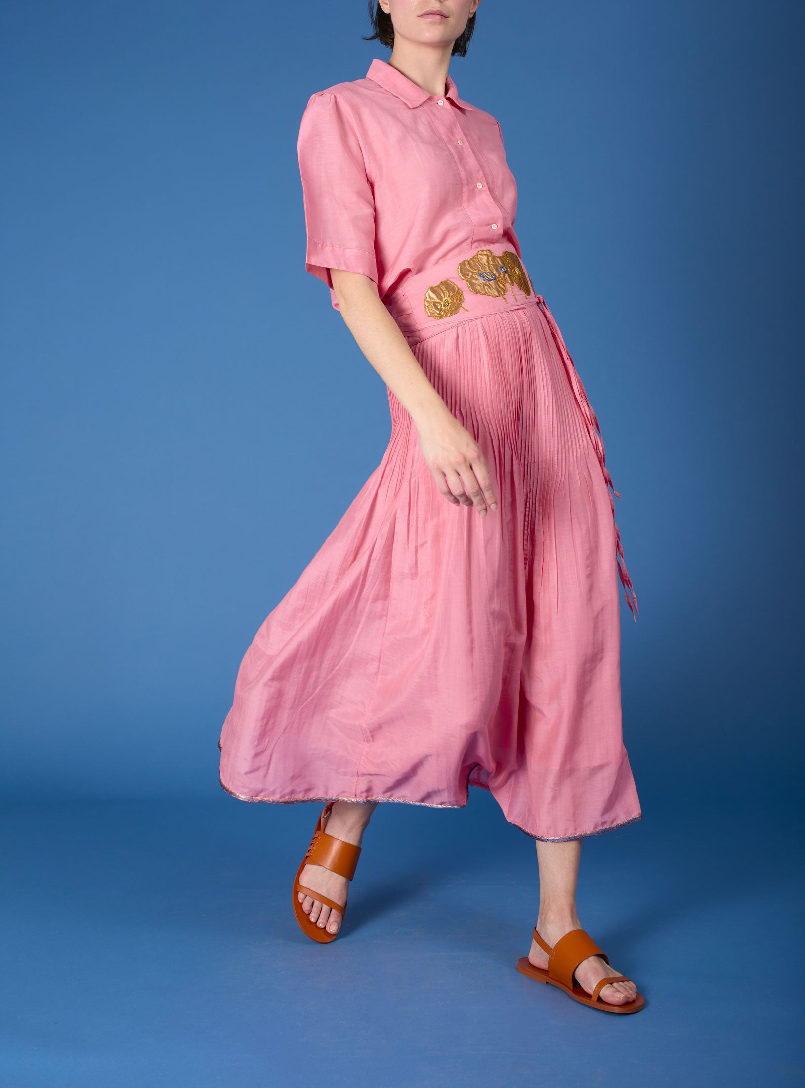 Large Front view of Betty Candy Pink Shirt with Obi Belt by Thierry Colson