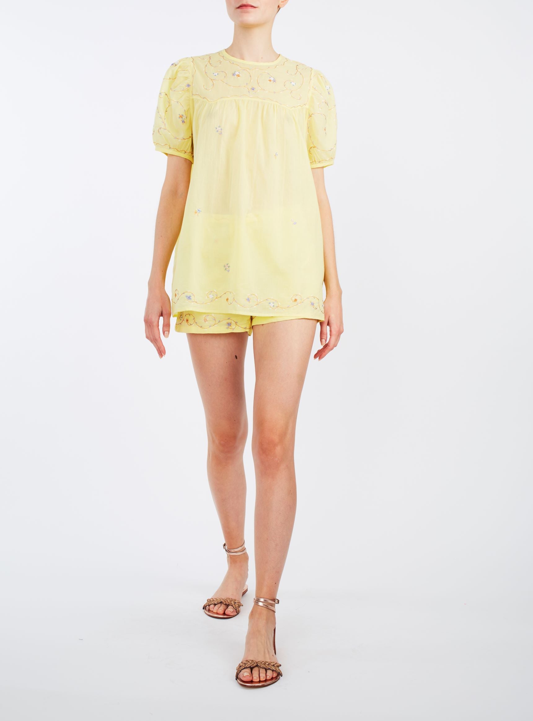 Olympia Sweet Lemon Top with Armand shorts by Thierry Colson