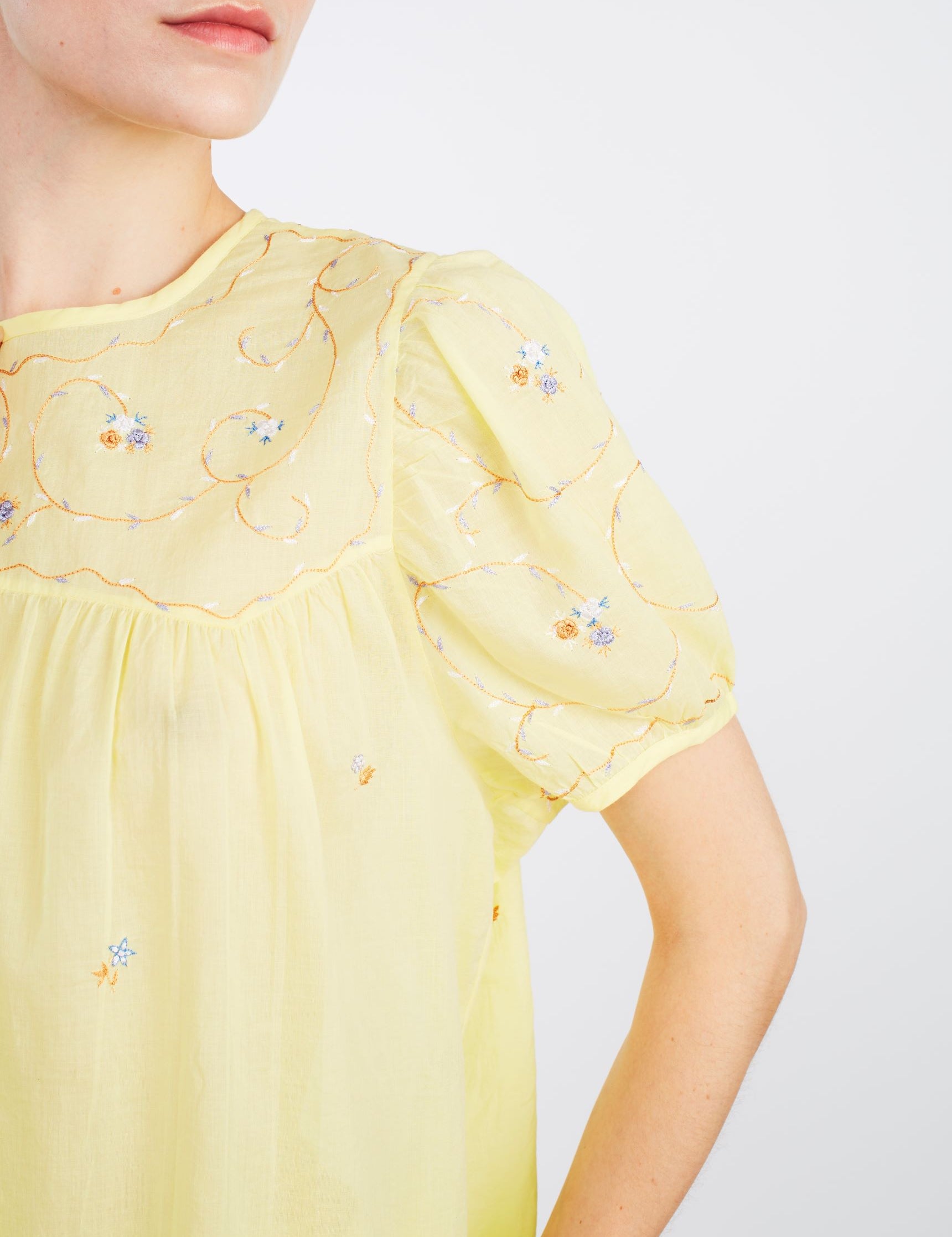 Sleeve detail of Olympia Sweet Lemon Top by Thierry Colson