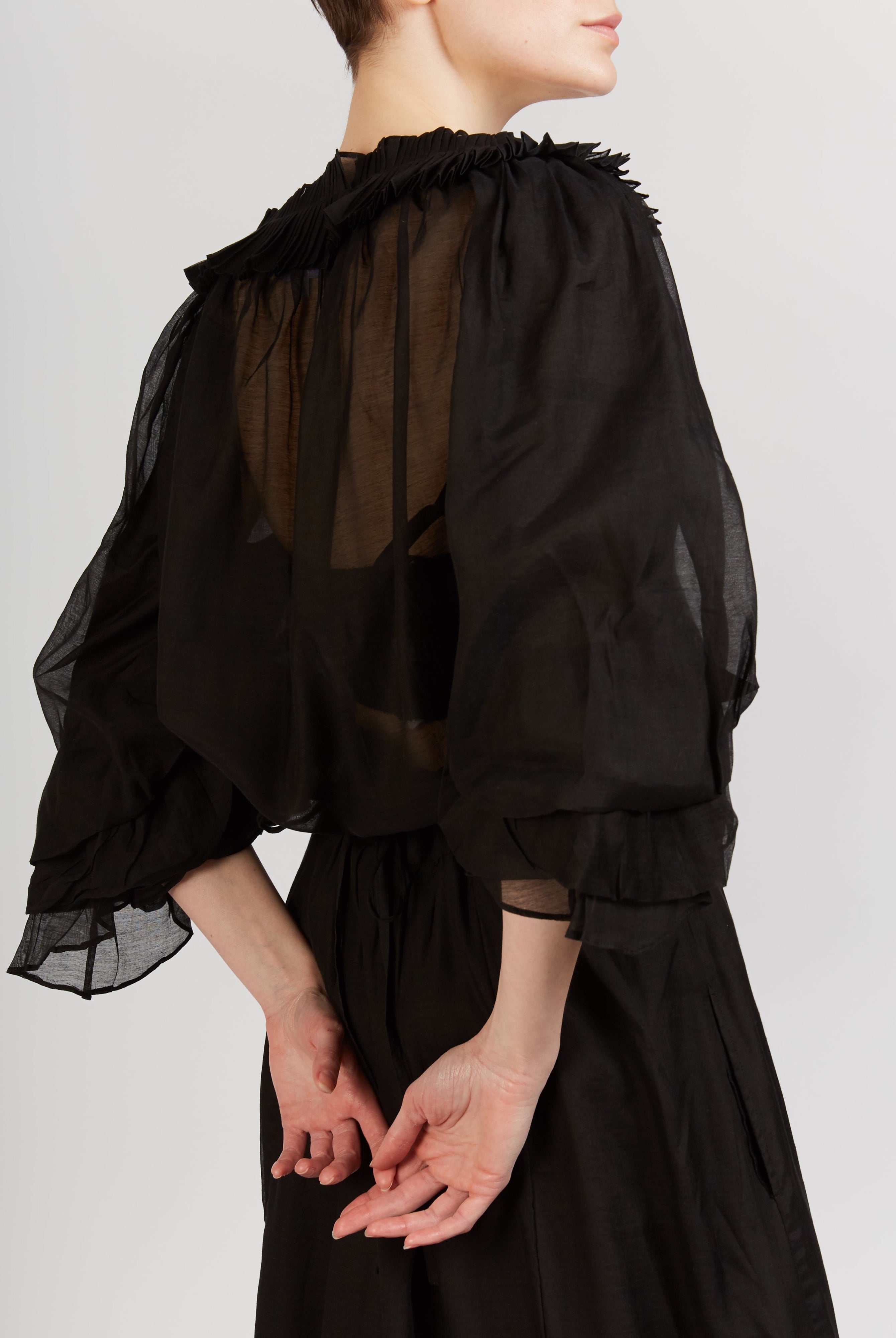Back view of Roussia Black Blouse by Thierry Colson
