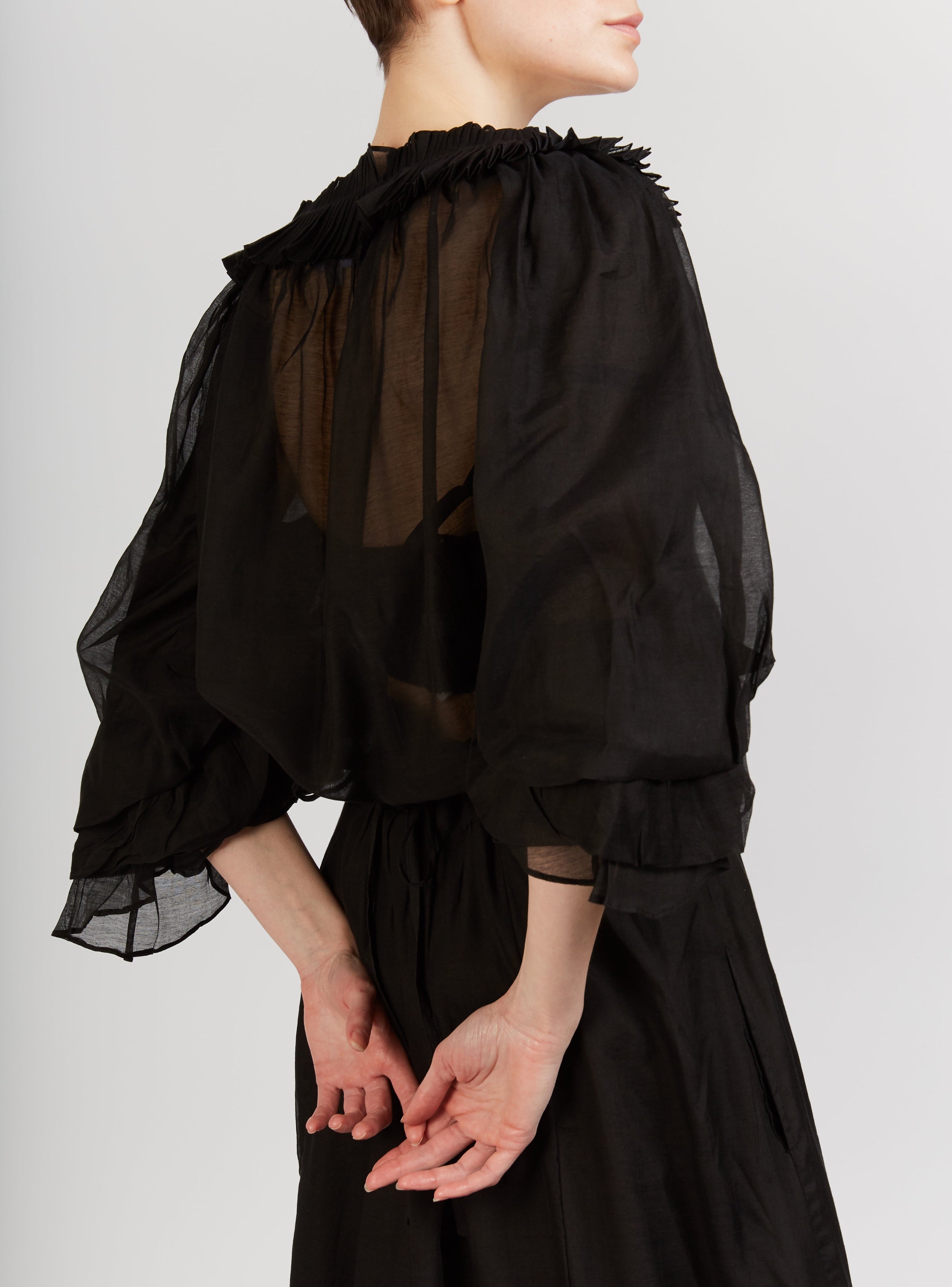 Back view of Roussia Black Blouse by Thierry Colson