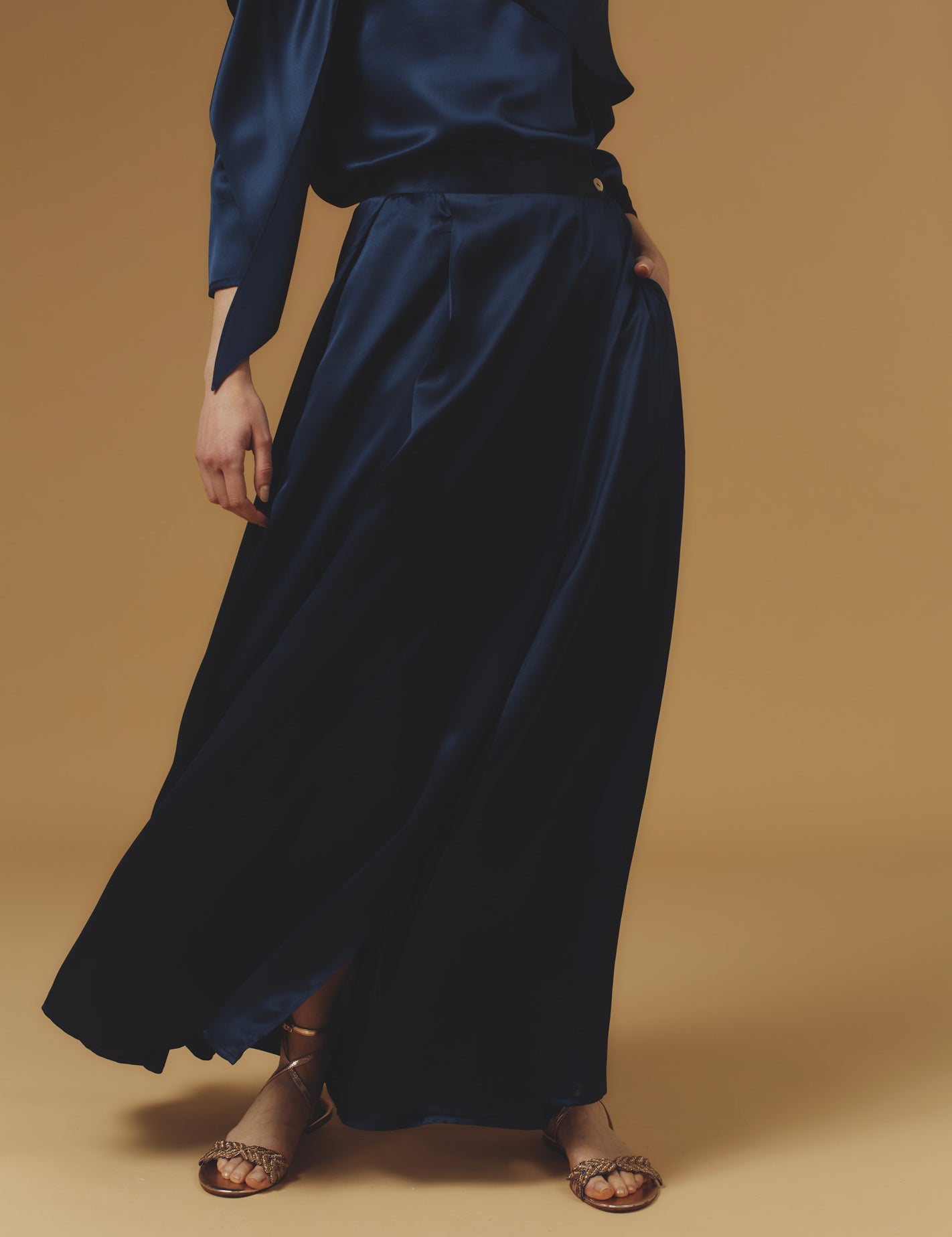 Silvana Silk Night Blue Skirt long by Thierry Colson