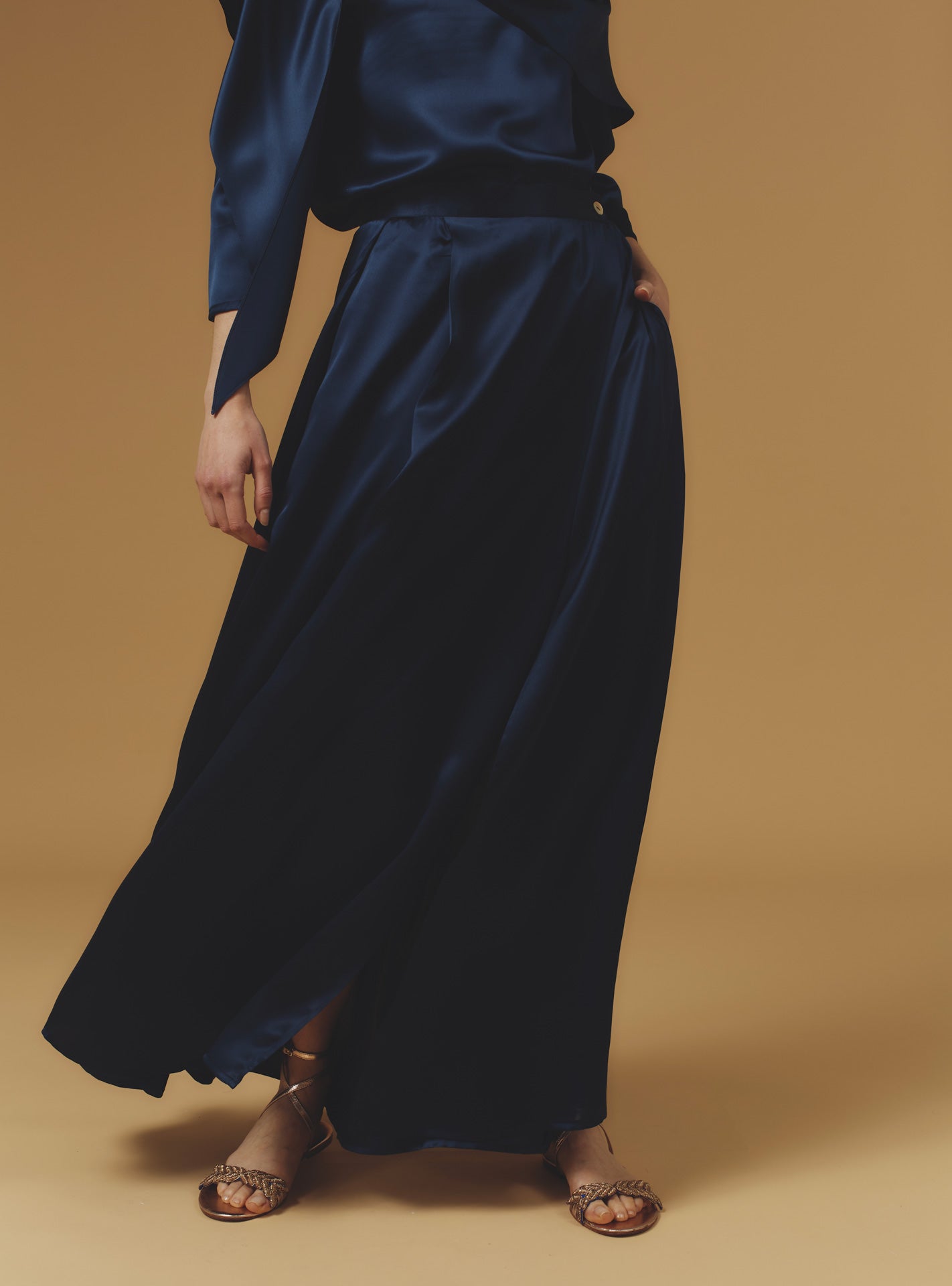 Silvana Silk Night Blue Skirt long by Thierry Colson