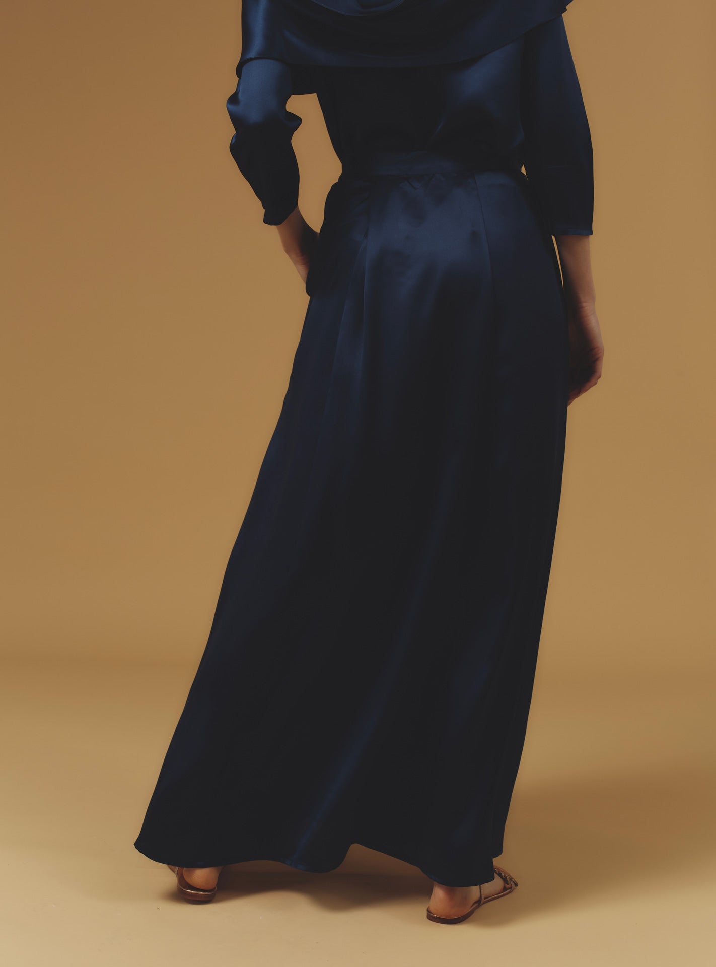 Back view of Silvana Silk Night Blue Skirt long by Thierry Colson