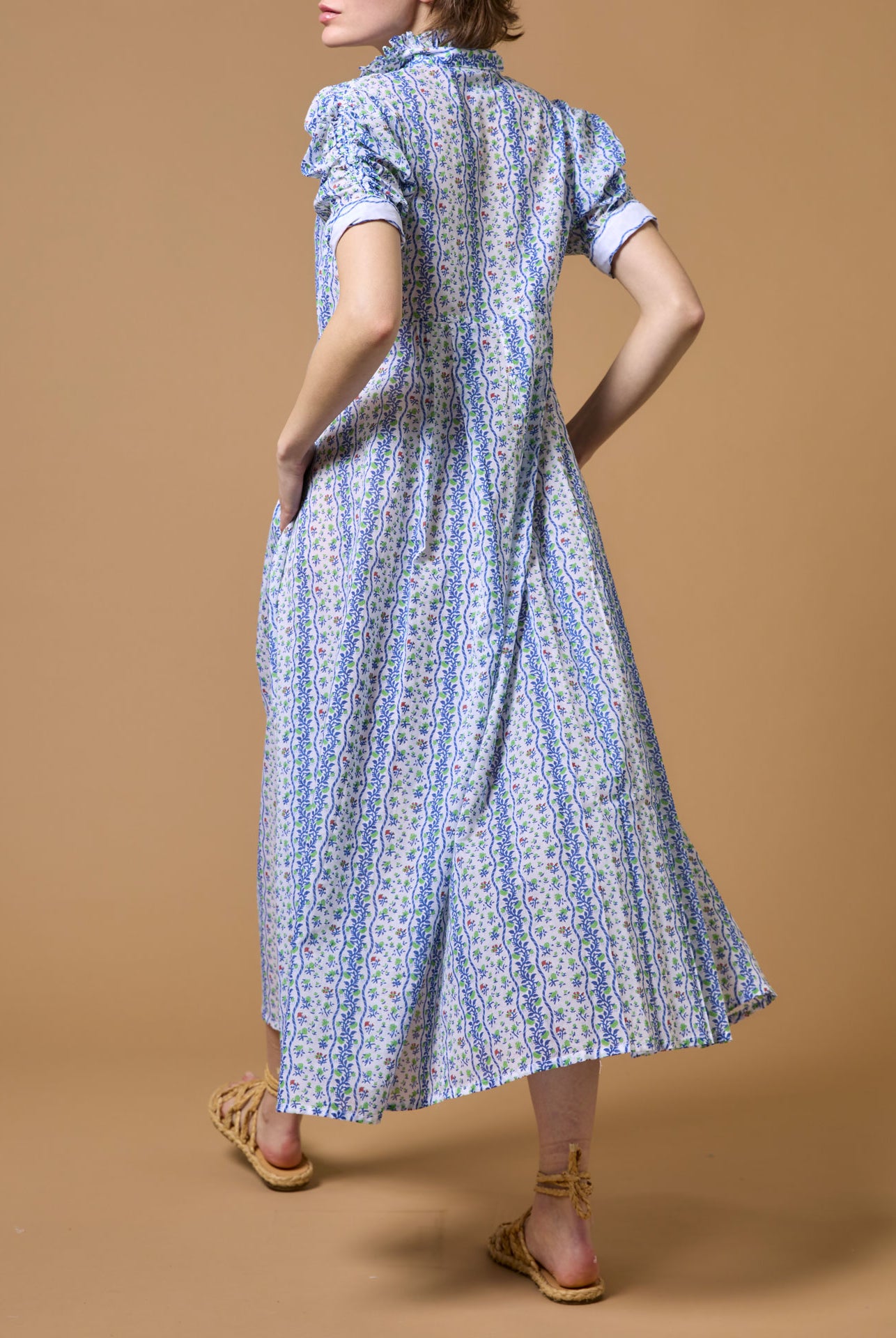 Back view of Venetia Liselund Print Green/Cobalt Dress by Thierry Colson