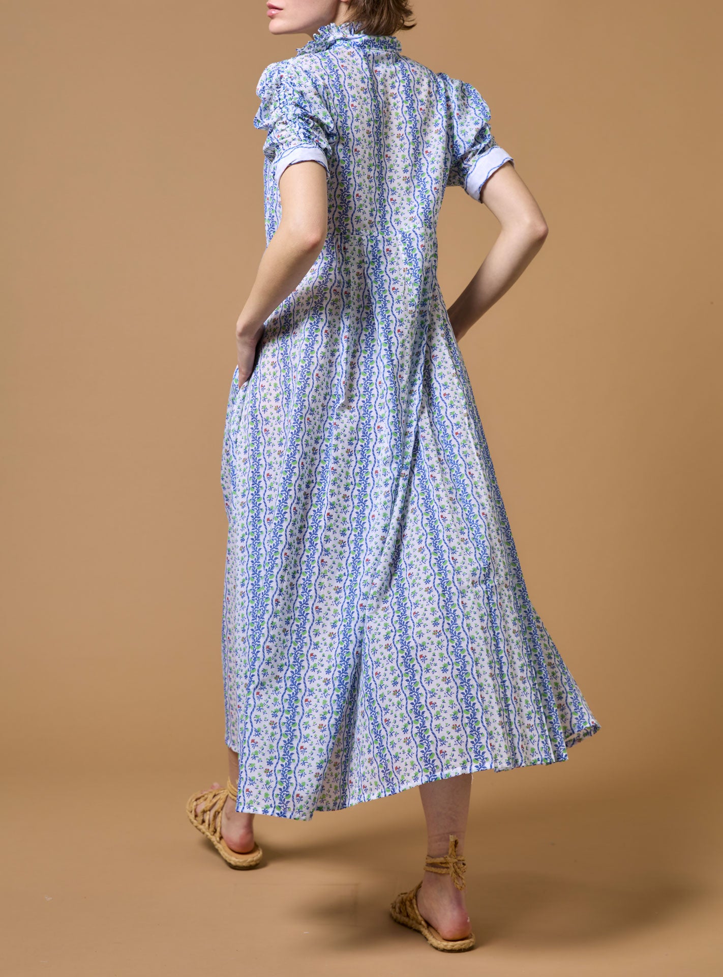 Back view of Venetia Liselund Print Green/Cobalt Dress by Thierry Colson