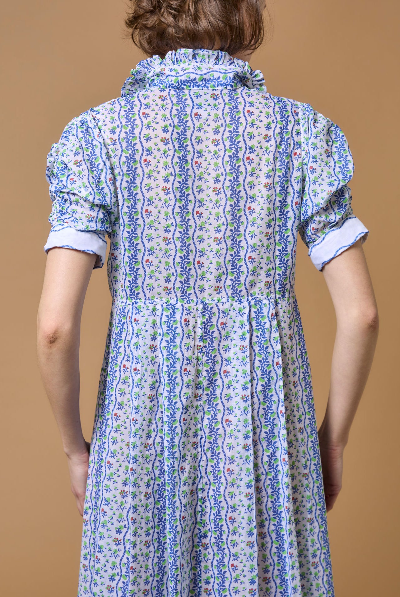 Detail Back of Venetia Liselund Print Green/Cobalt Dress by Thierry Colson