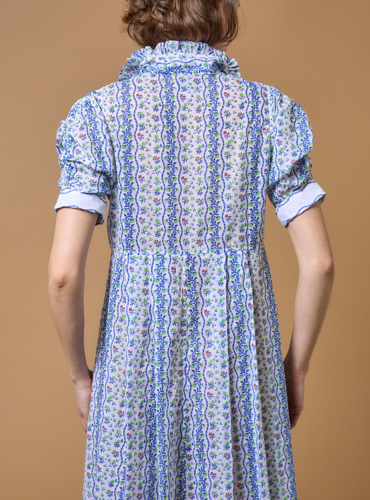 Detail Back of Venetia Liselund Print Green/Cobalt Dress by Thierry Colson