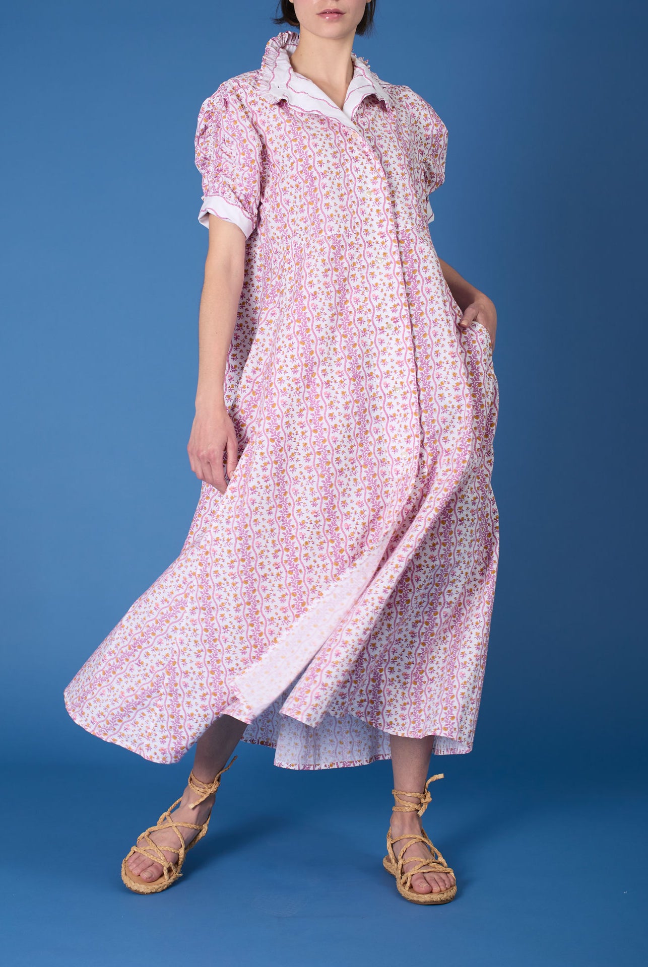 front view Venetia Cyclamen Mustard Dress - Liselund Print - Thierry Colson