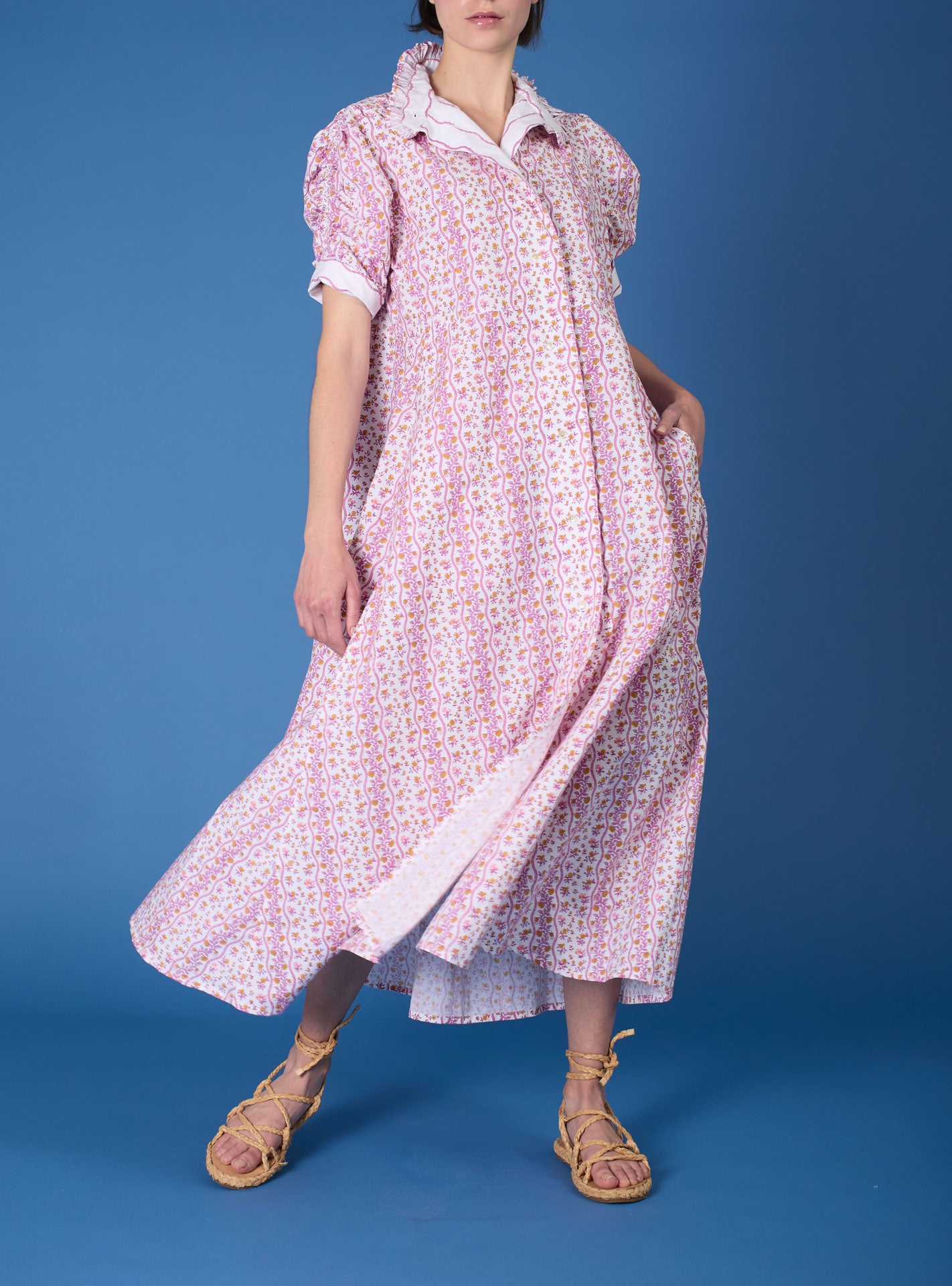 front view Venetia Cyclamen Mustard Dress - Liselund Print - Thierry Colson