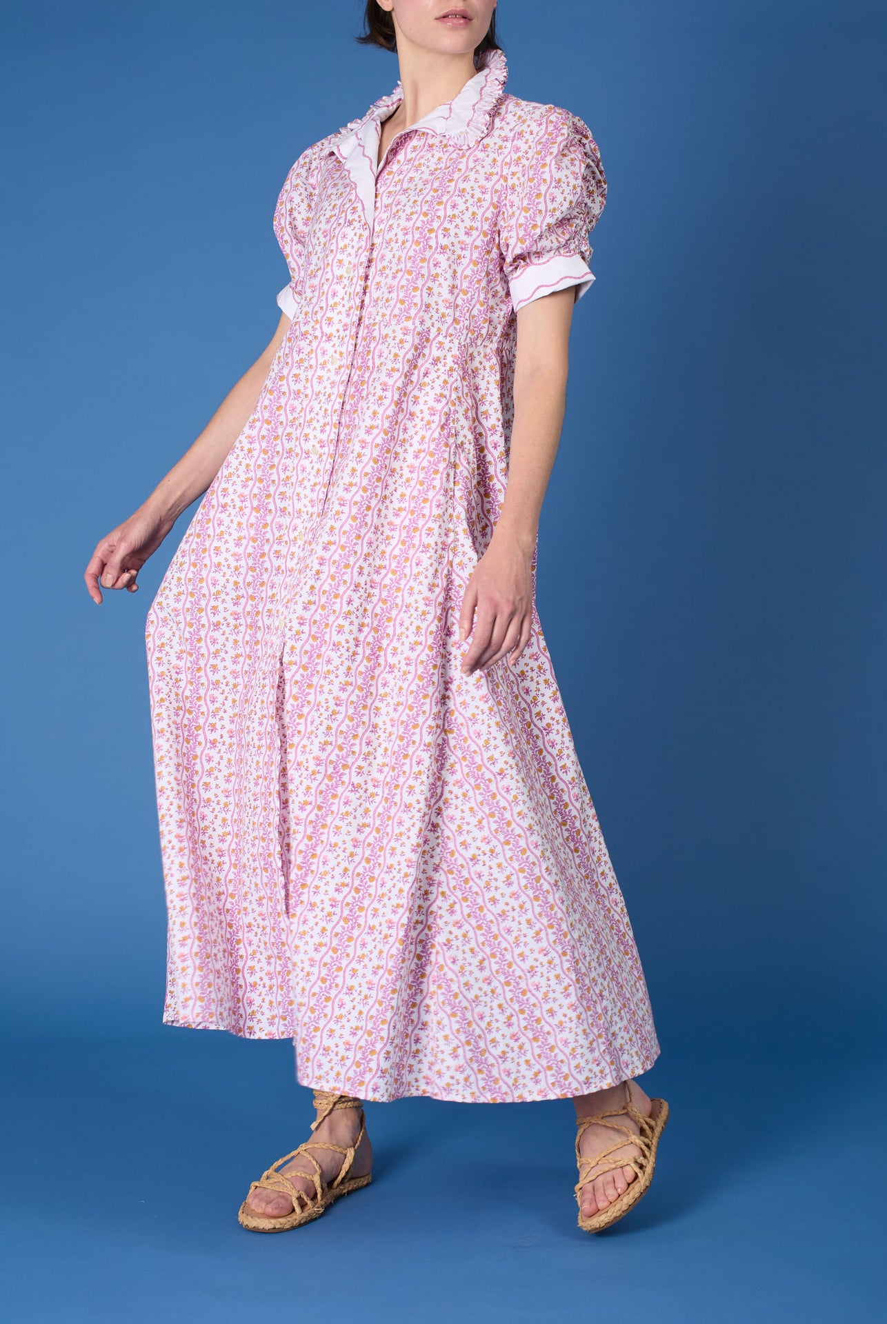second front view Venetia Cyclamen Mustard Dress - Liselund Print - Thierry Colson