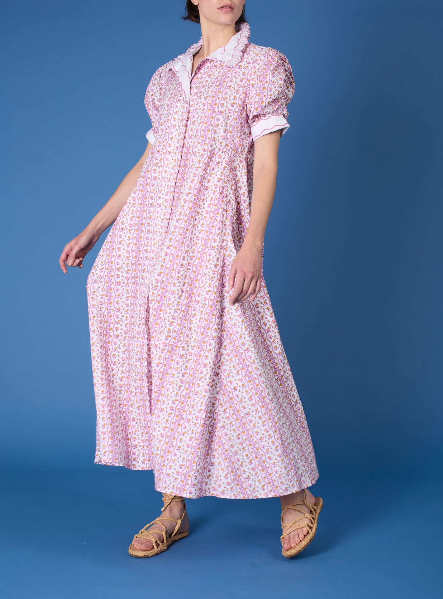 second front view Venetia Cyclamen Mustard Dress - Liselund Print - Thierry Colson