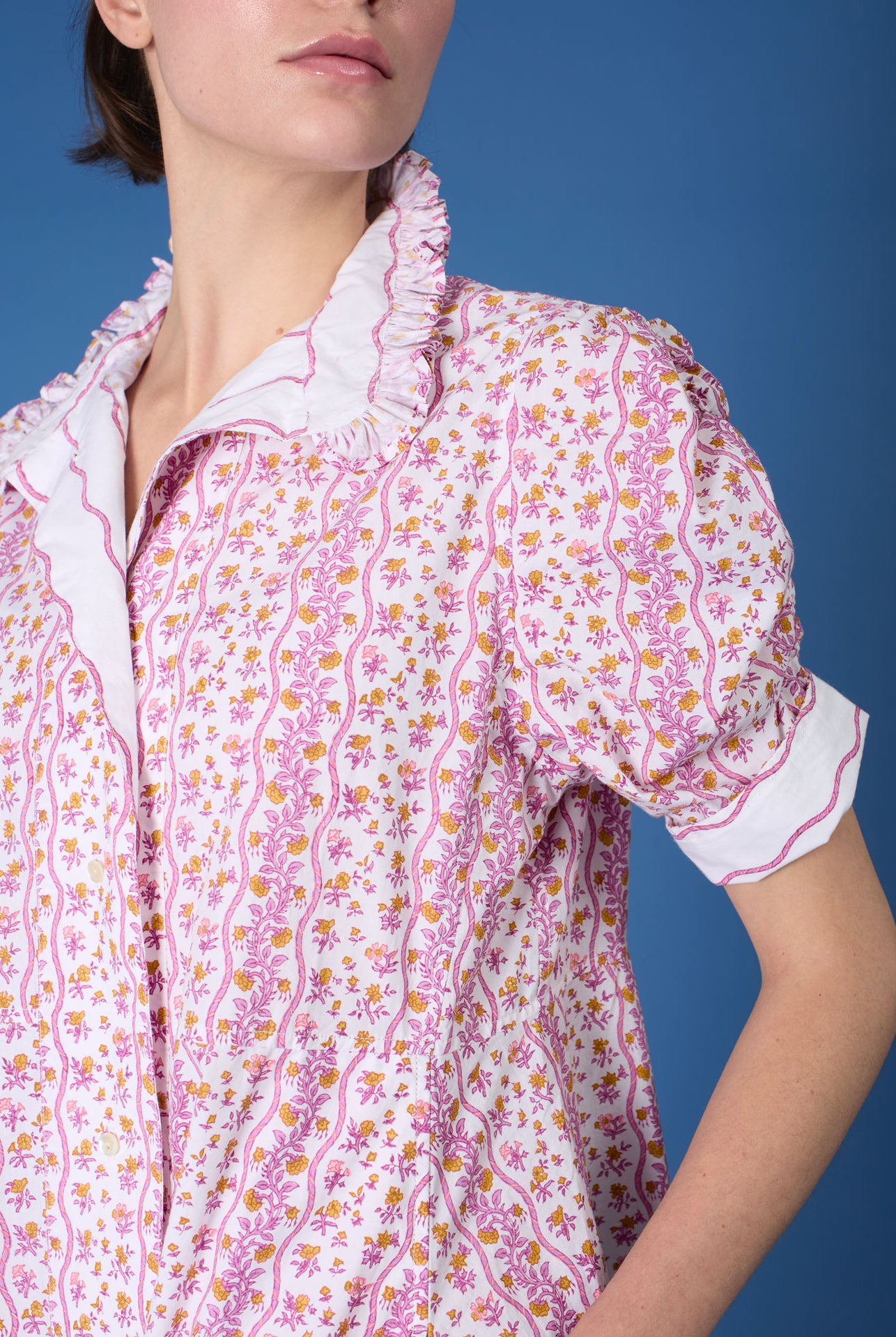 Sleeve close up - Venetia Cyclamen Mustard Dress - Liselund Print - Thierry Colson