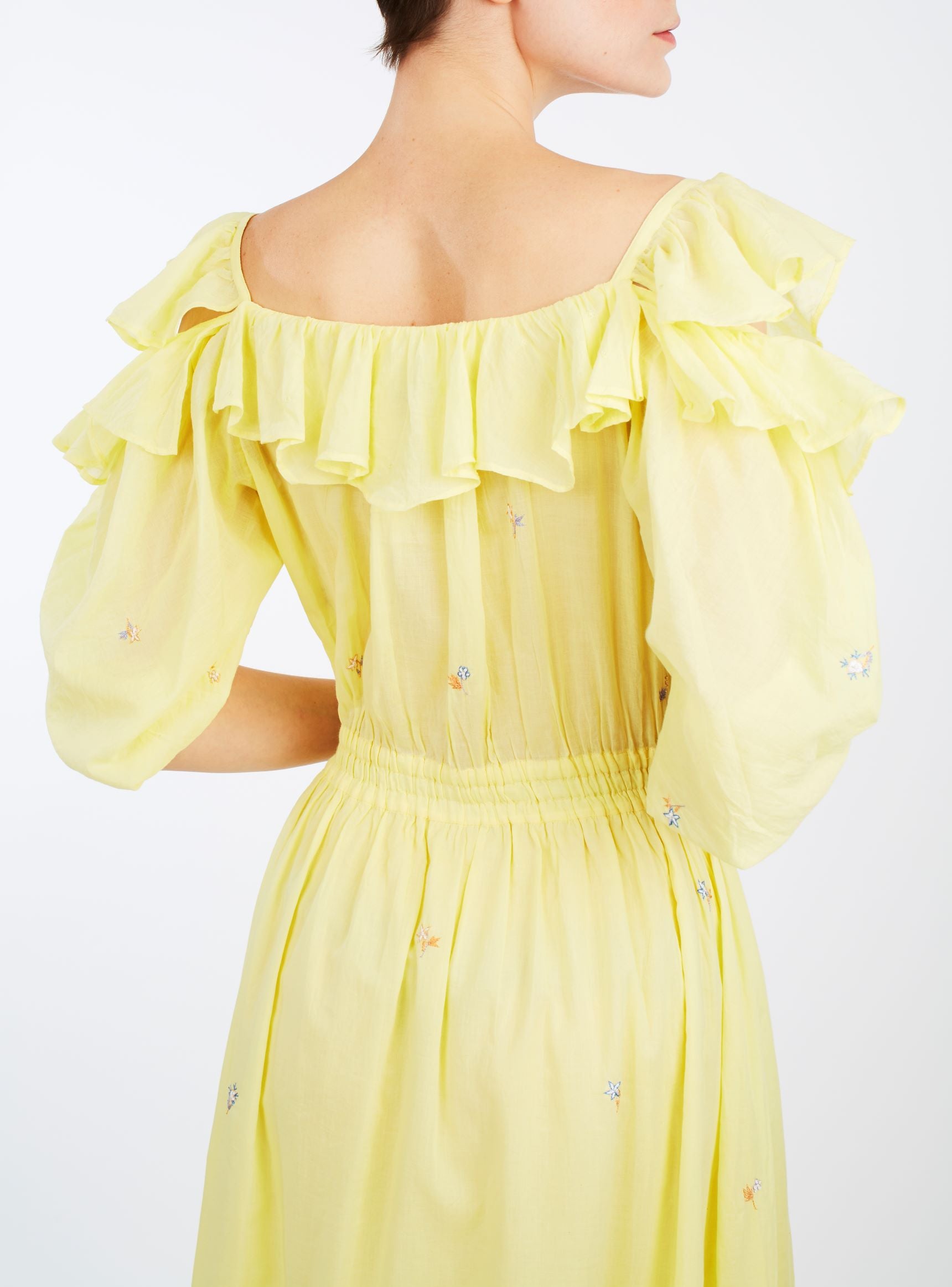 Collar back detail of Venus Boudoir Sweet Lemon Dress by Thierry Colson