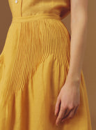 Detail front view of Verde Barocco Scallops Sunflower Skirt by Thierry Colson