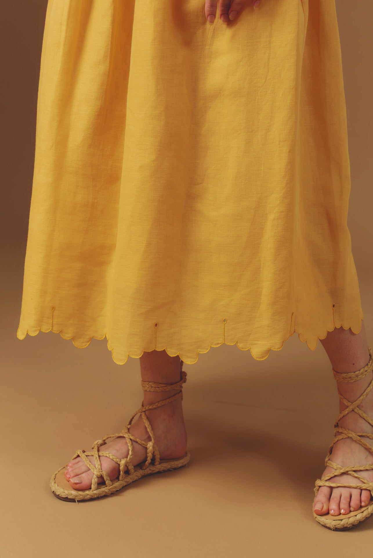 Detail bottom view of Verde Barocco Scallops Sunflower Skirt by Thierry Colson