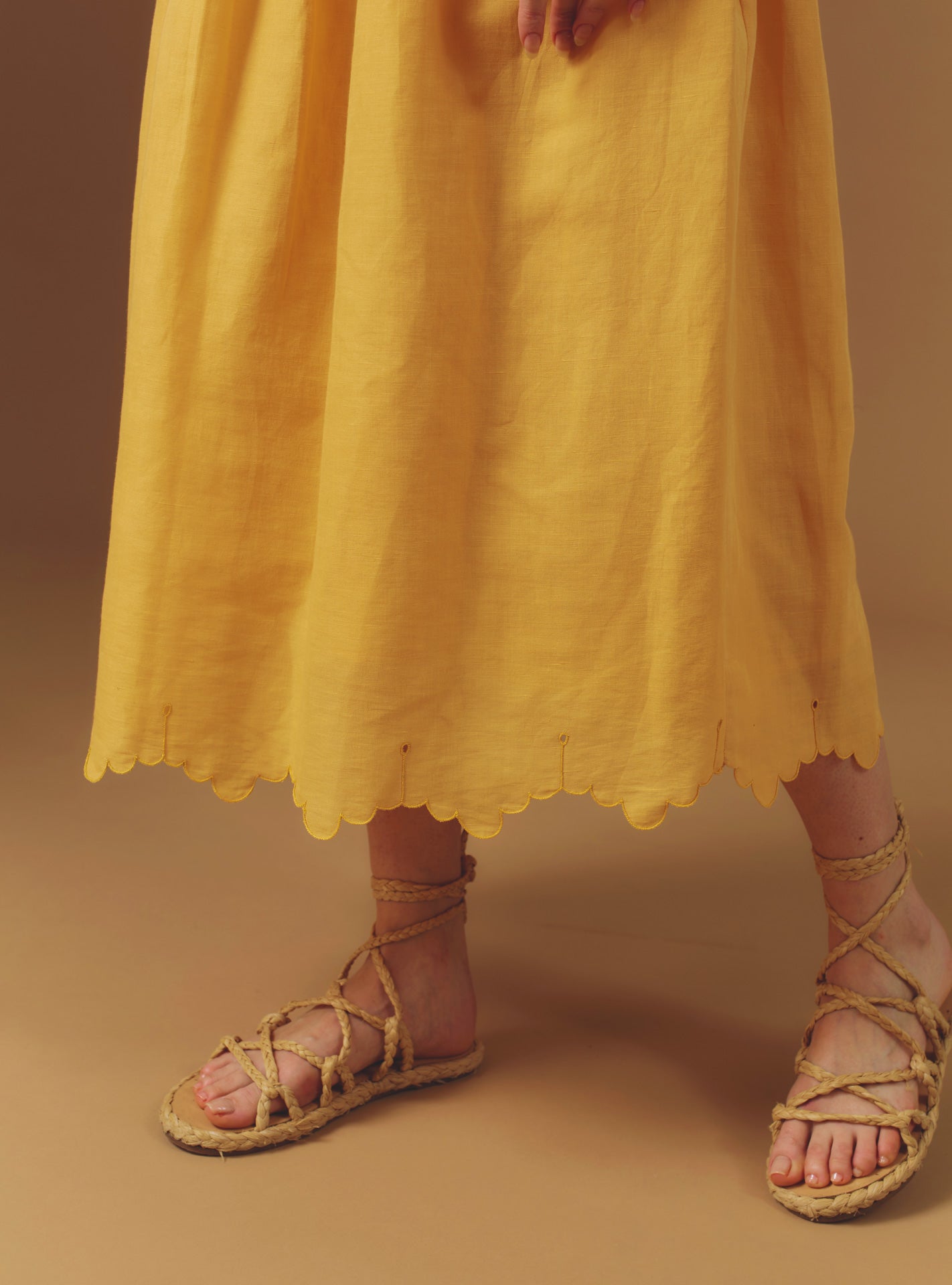 Detail bottom view of Verde Barocco Scallops Sunflower Skirt by Thierry Colson