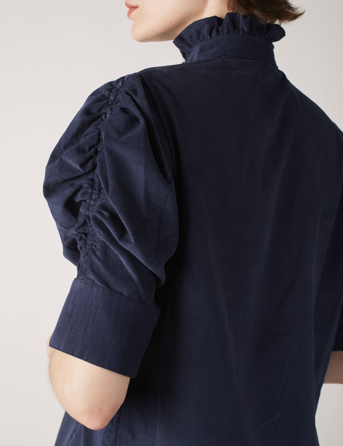Back view of Vita Prussian Blue Corduroy Shirt by Thierry Colson