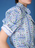 Detail Sleeve of Vita  Liselund Print Green / Cobalt Blouse by Thierry Colson