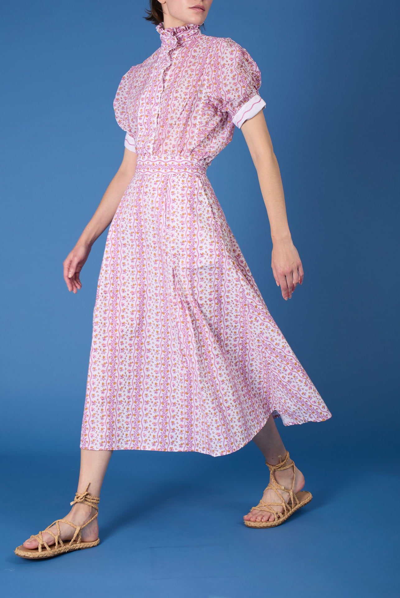 Large view of Vita Liselund Print Cyclamen / Mustard Blouse with Wynona skirt by Thierry Colson