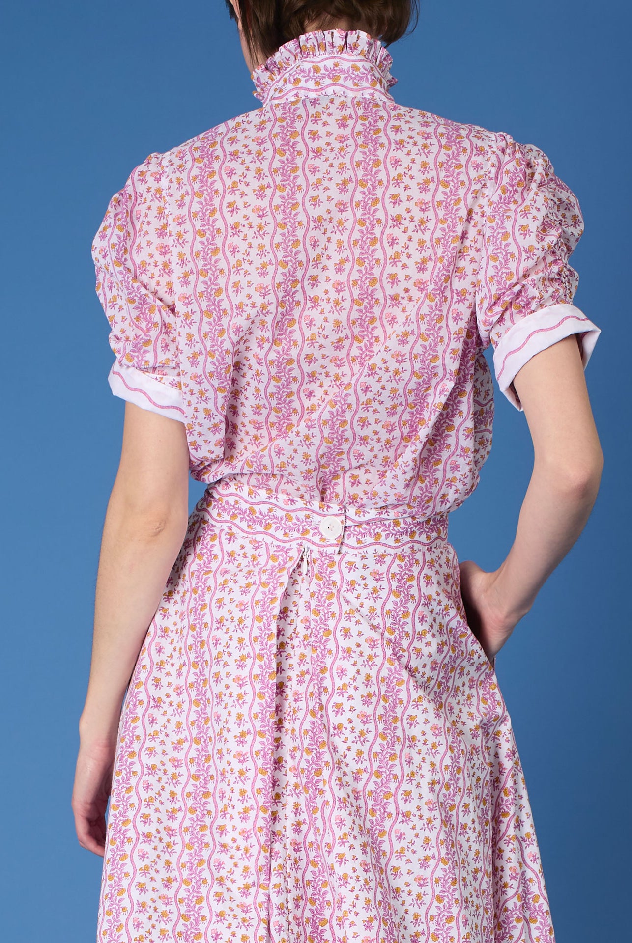 Back view of Vita Liselund Print Cyclamen / Mustard Blouse by Thierry Colson