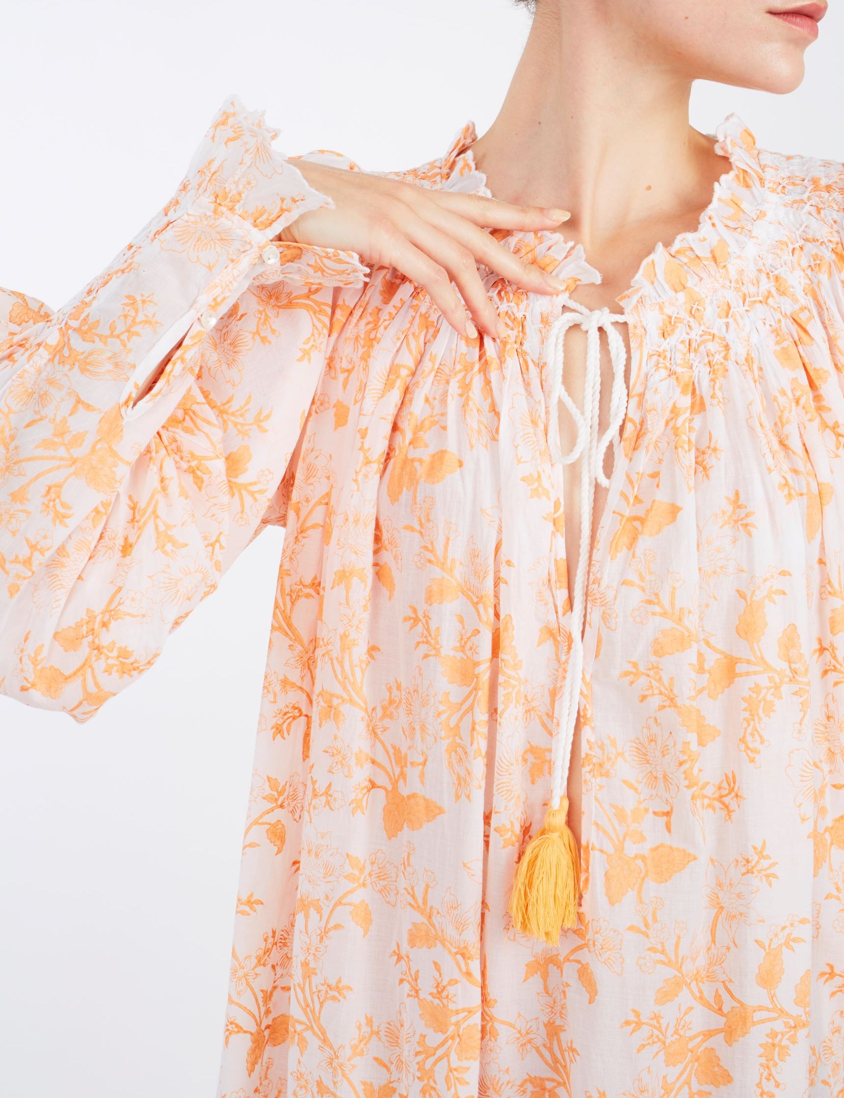 Collar detail of Vladia Chintz Apricot Dress by Thierry Colson