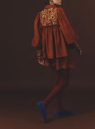 Back view of Wallis Burnt Orange Blouse - Embroidered Corduroy by Thierry Colson