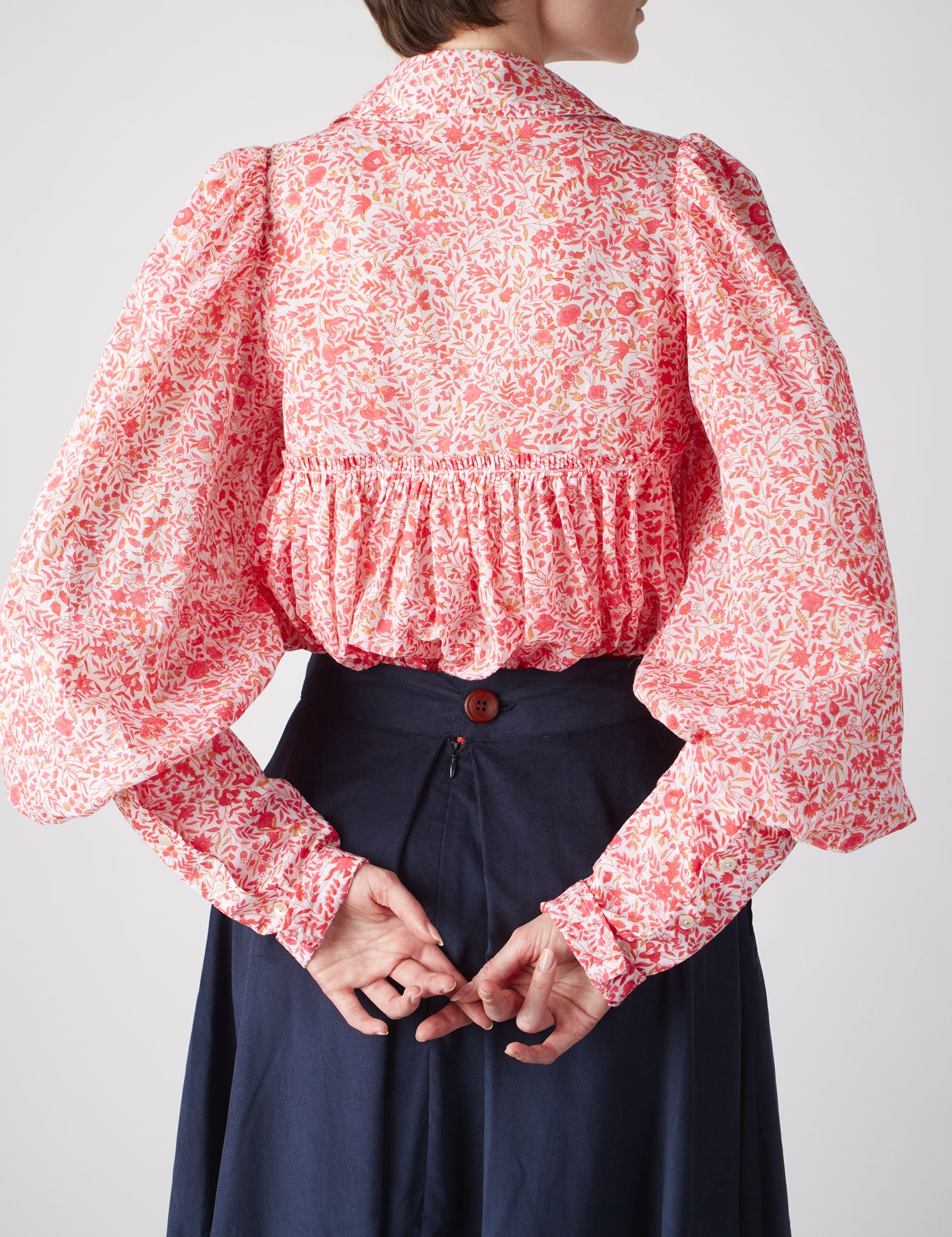 Back view of Wallis Raspberry Floral Jaal Blouse by Thierry Colson