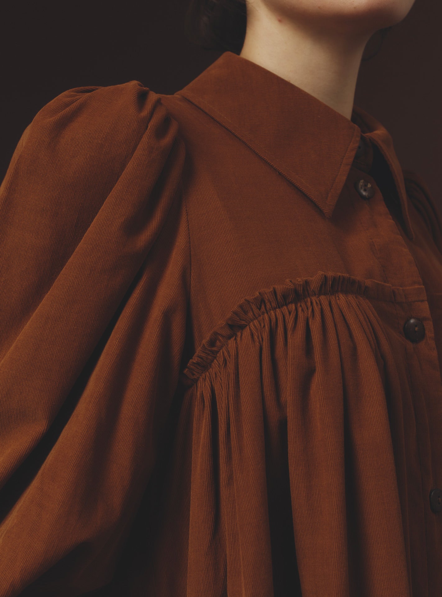 zoom on the collar of Wendy Squirrel Brown Dress - Plain Corduroy by Thierry Colson